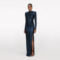 Navy Metallic Gathered Maxi Dress