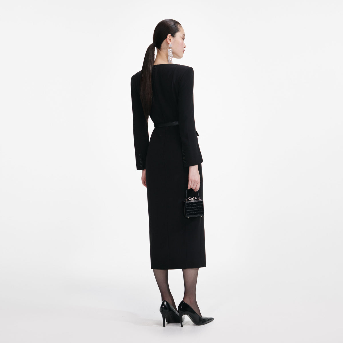 tailored crepe midi dress Black Tailored Crepe Midi Dress – self-portrait
