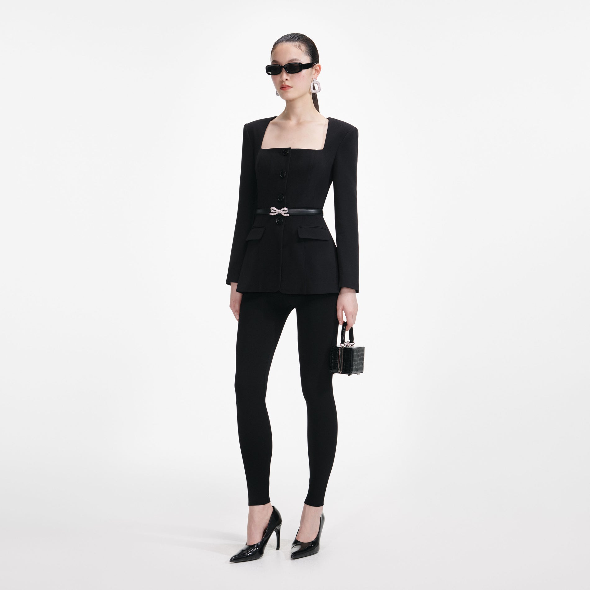 Black Crepe Tailored Top