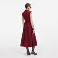 Burgundy Twill Belted Midi Dress