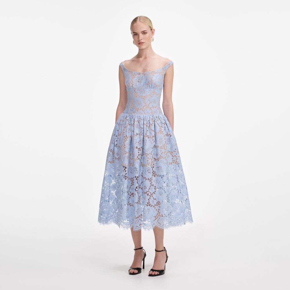 A WORK OF ART BLUE WOVEN MIDI DRESS