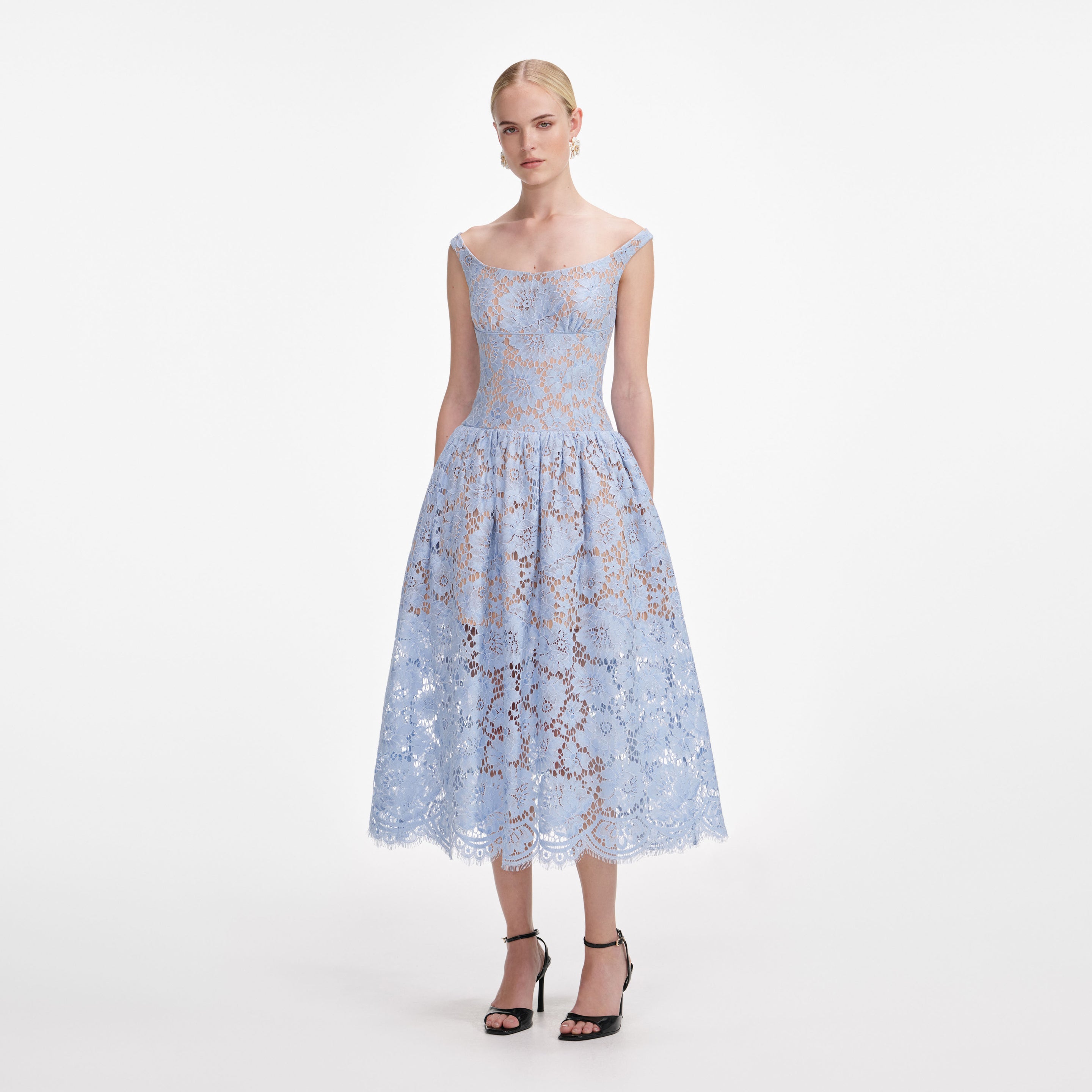 Lace Embroidered Detail Midi Dress - Blue main image 1