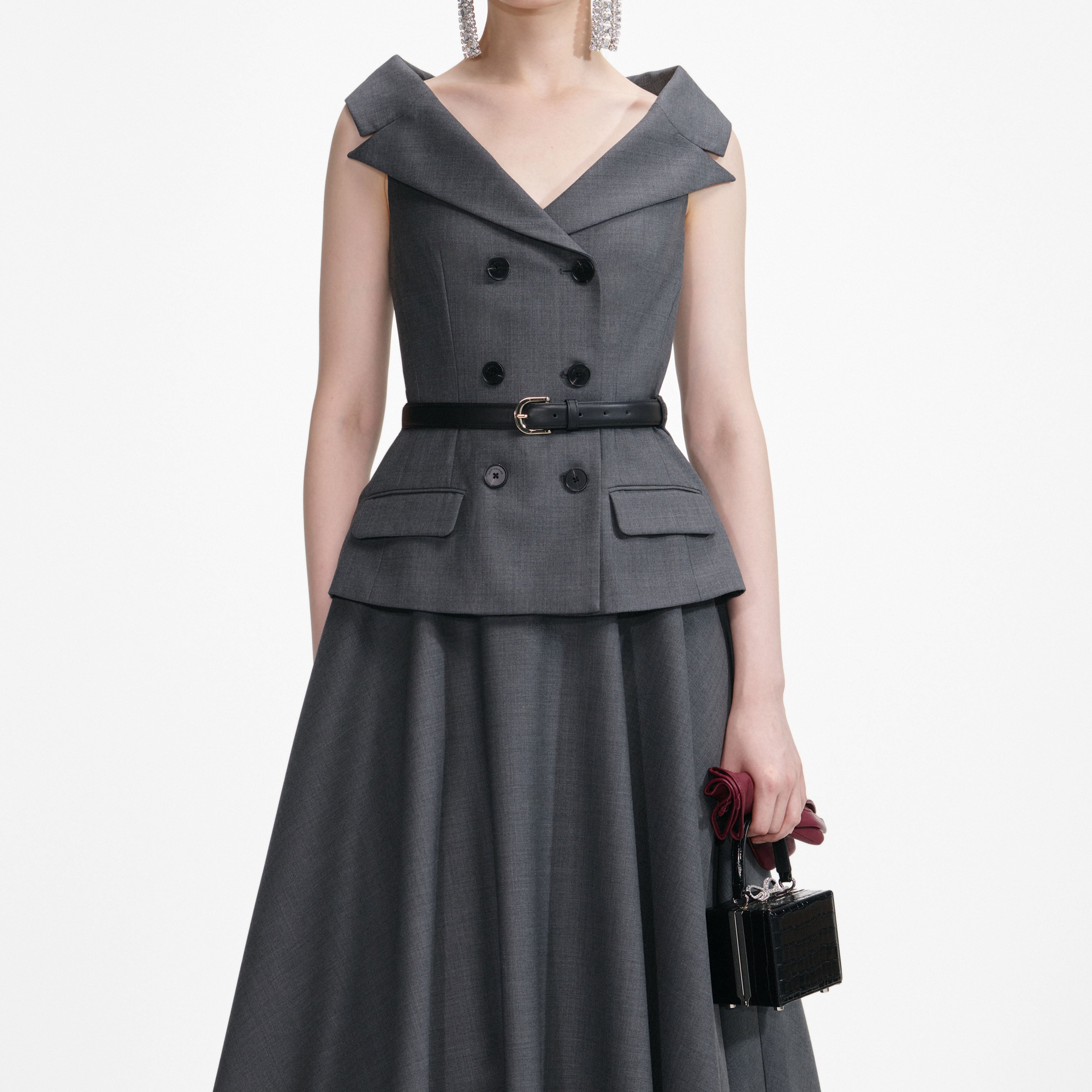 Grey Wool Tailored Midi Dress – self-portrait