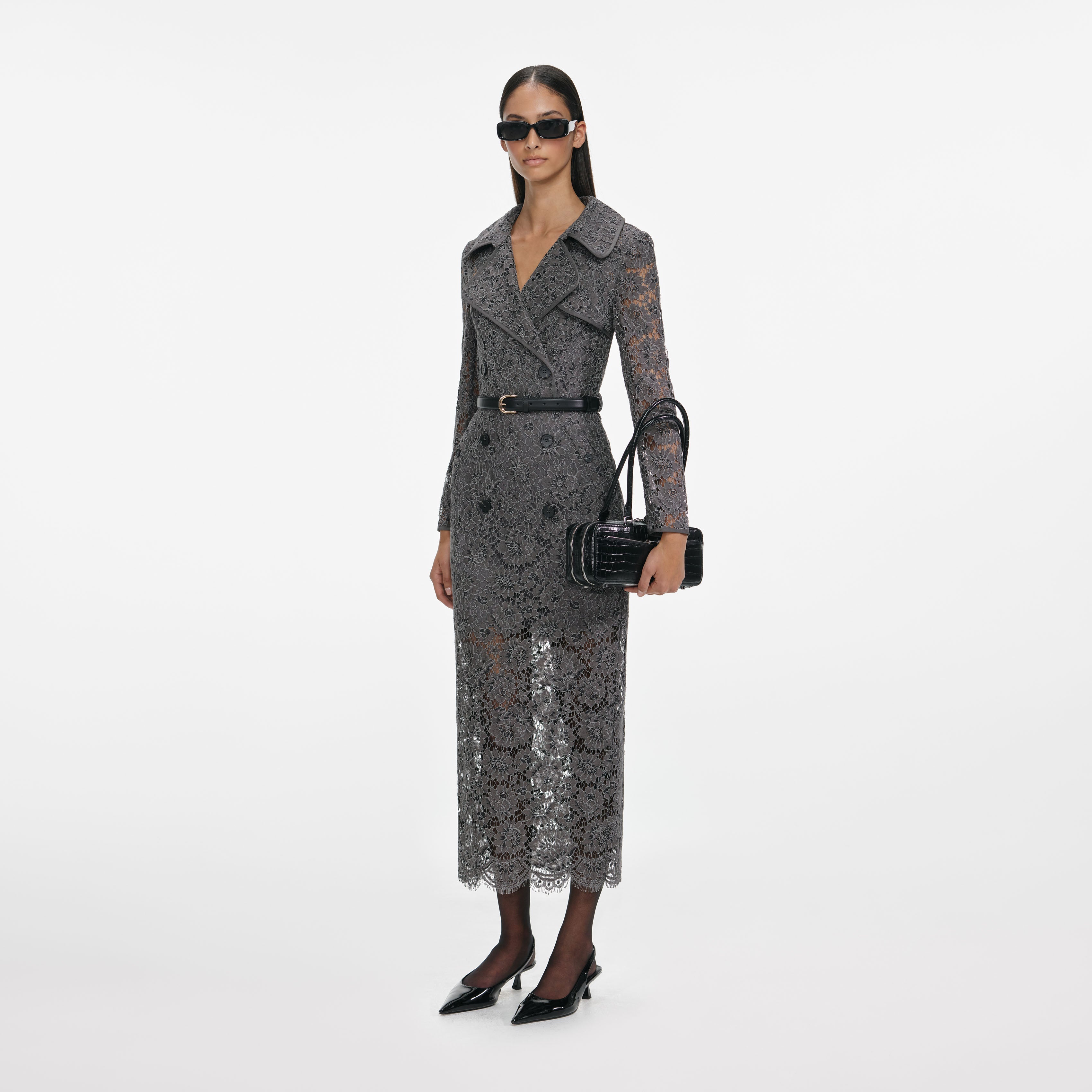 Black Floral Lace Midi Skirt – self-portrait