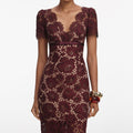 Burgundy Floral Lace Midi Dress