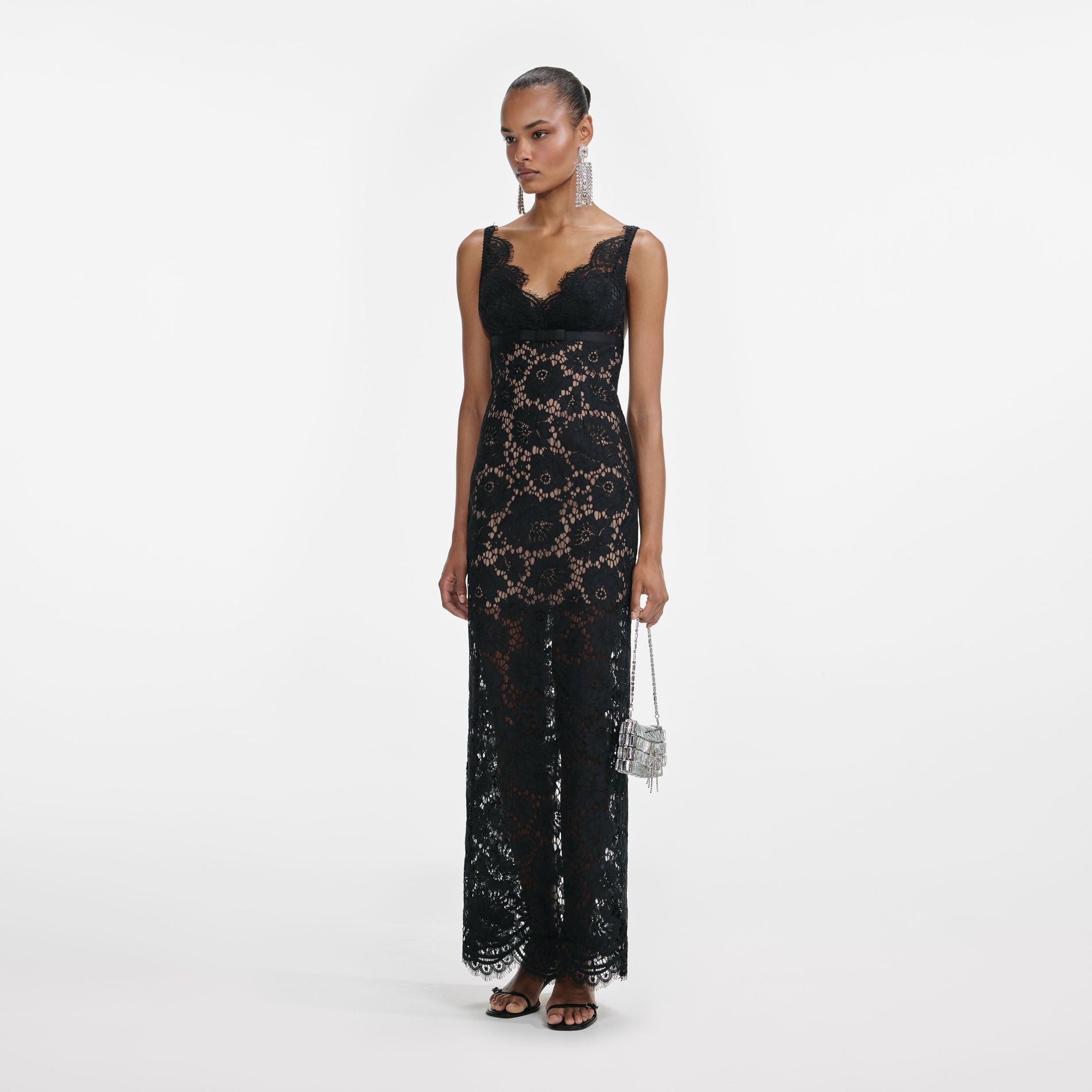 Black Floral Lace Maxi Dress