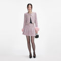 Pink Boucle Crystal Belt Mini Skirt