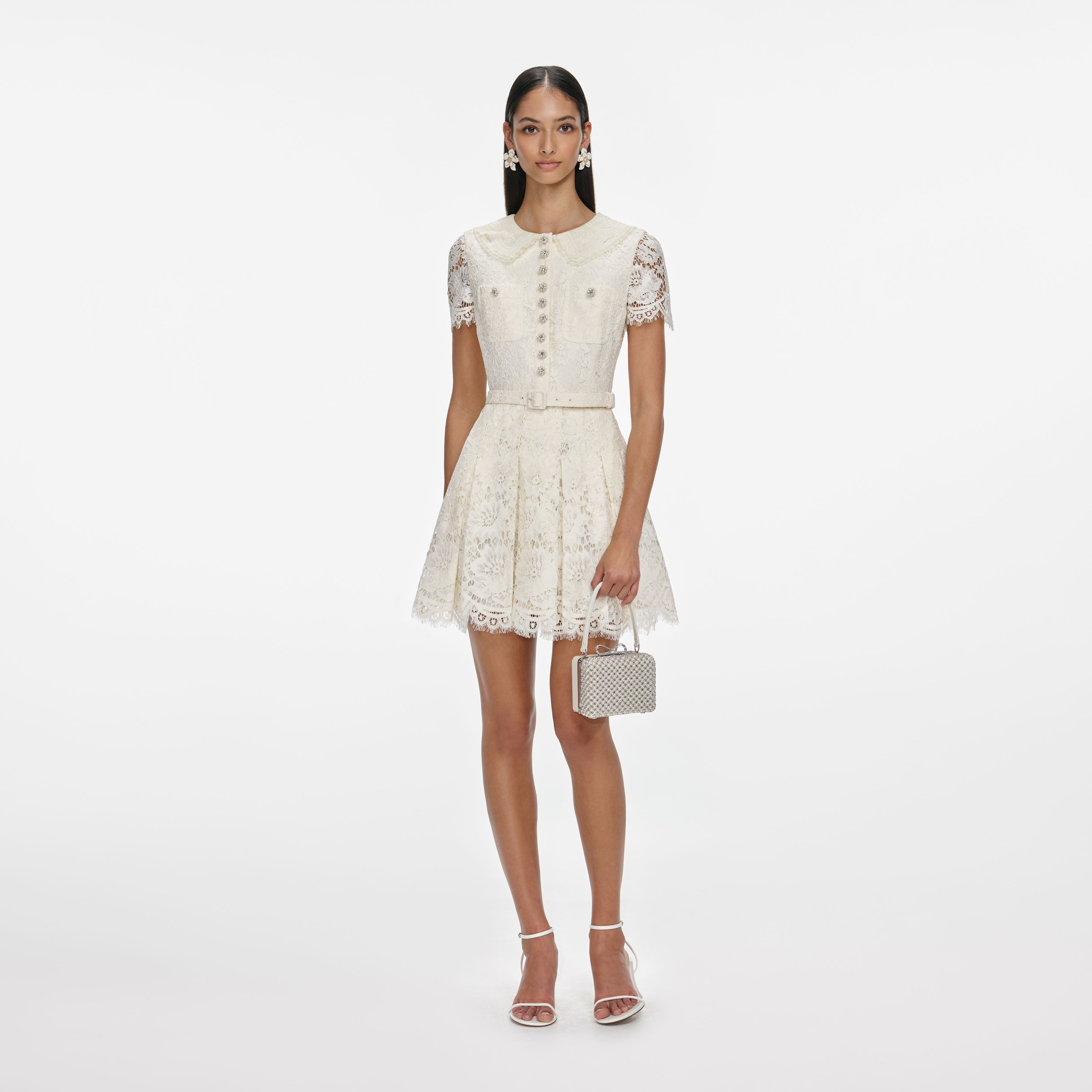 Cream Floral Lace Mini Dress