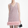 Pink Boucle Fur Hem Mini Dress