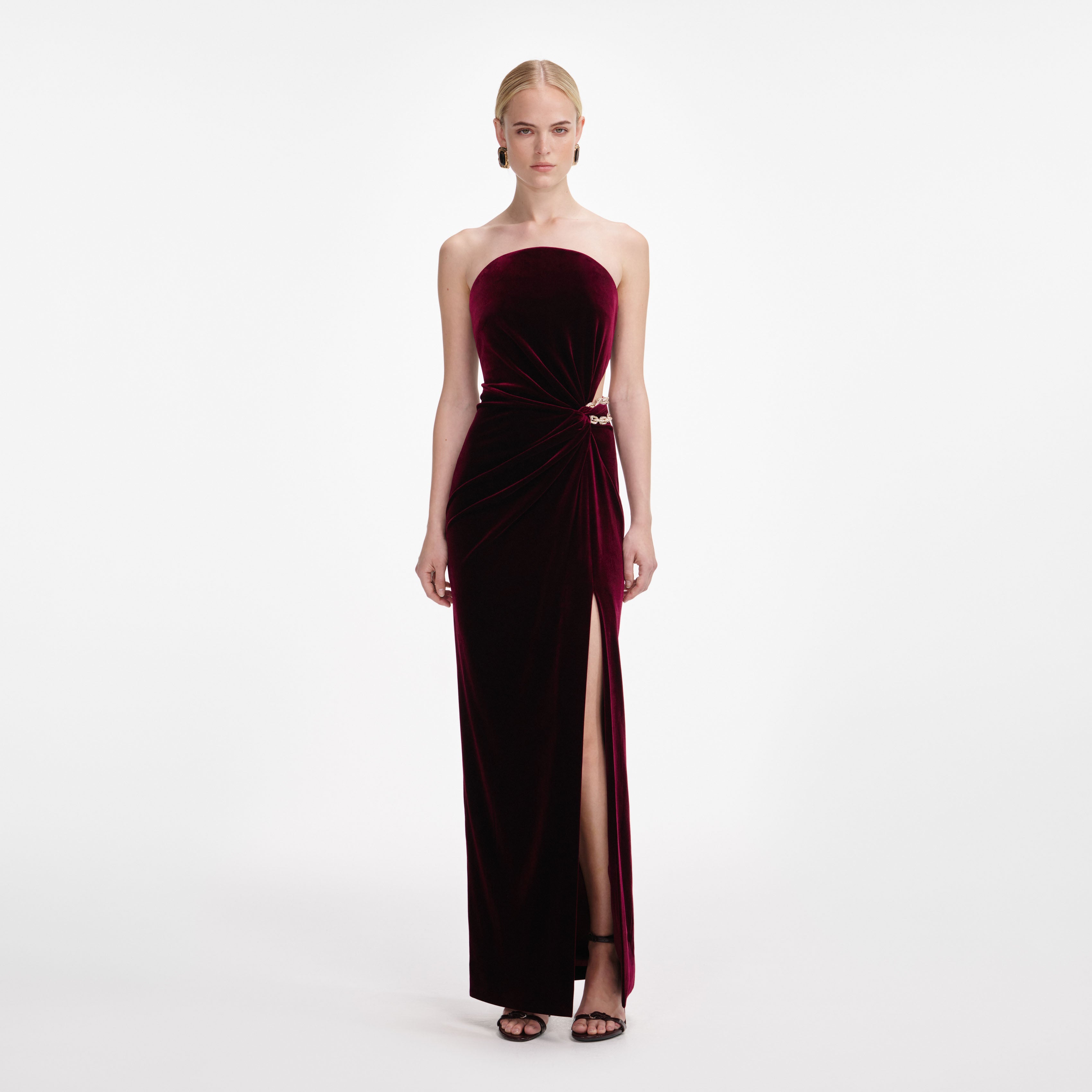 Burgundy Velvet Bandeau Maxi Dress