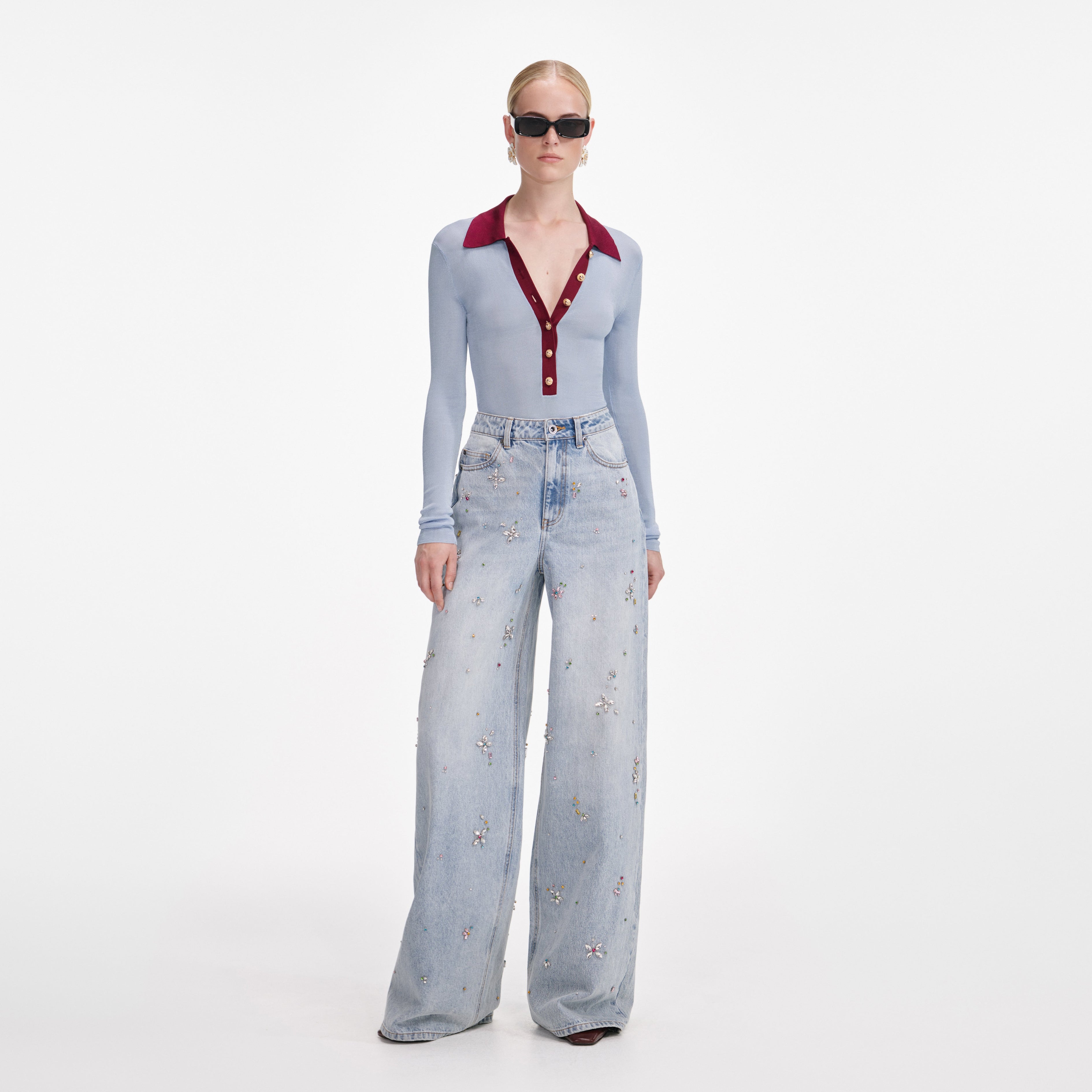 Blue Viscose Knit Bodysuit