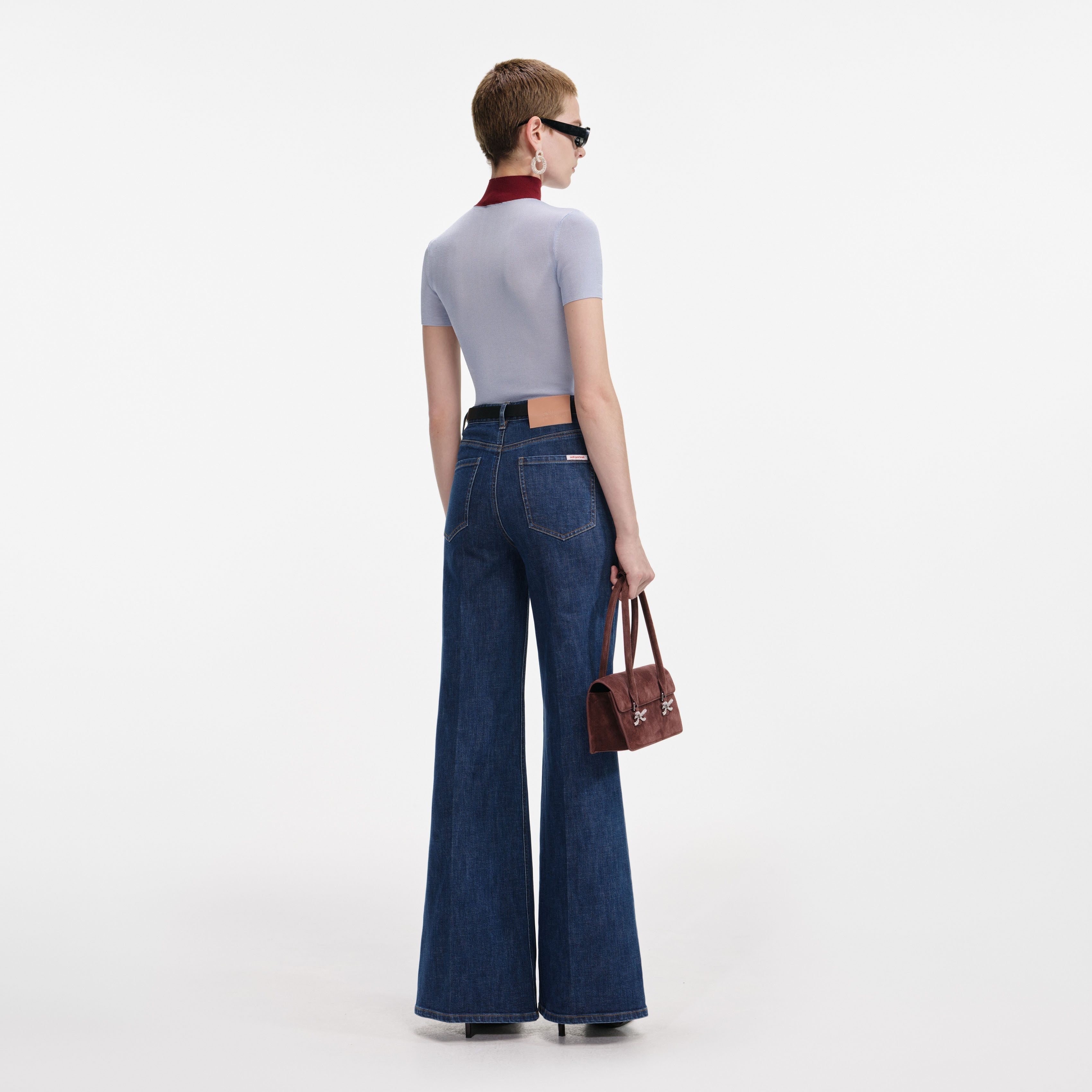 Blue Viscose Knit Short Sleeve Top