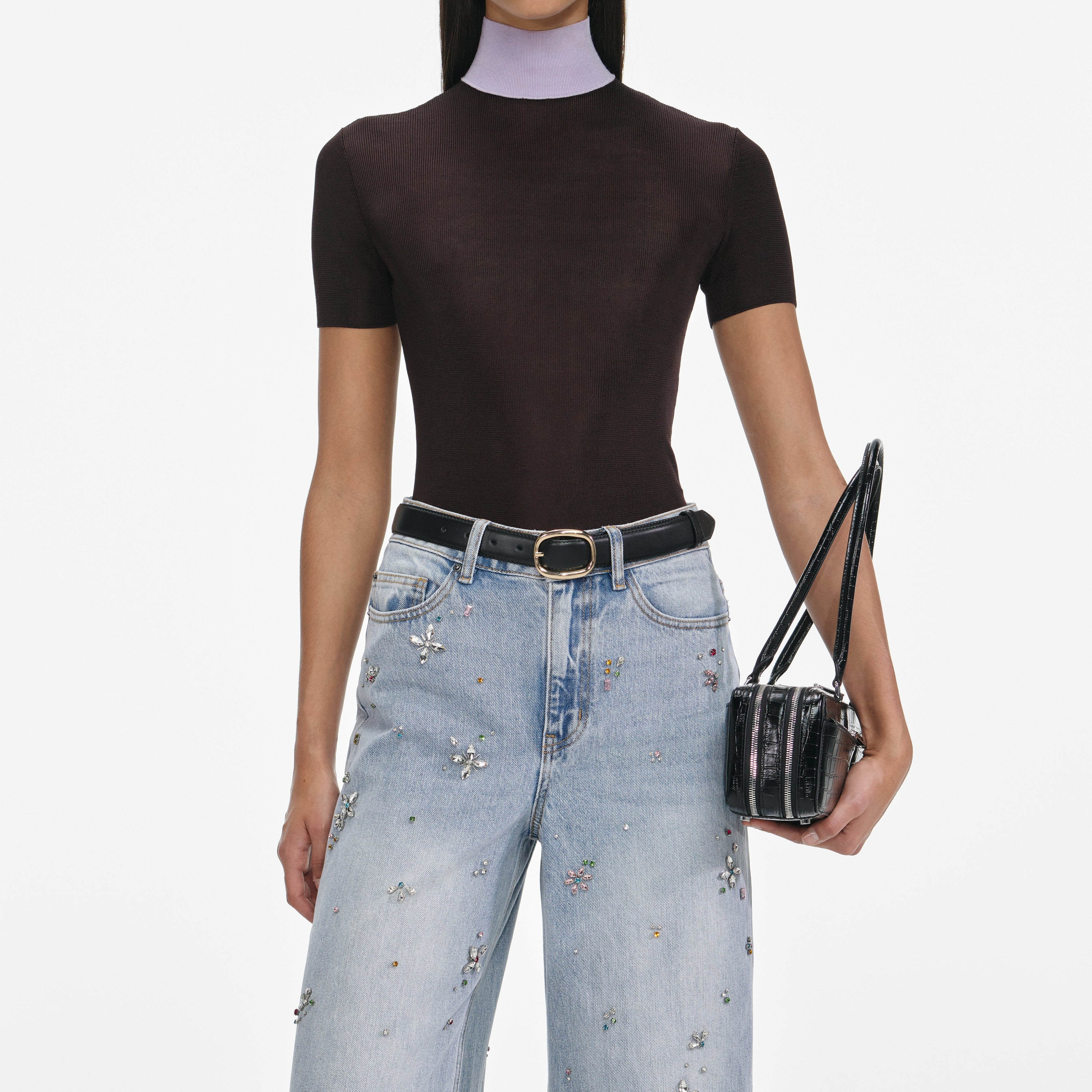 Light Blue Embellished Wide Leg Jeans