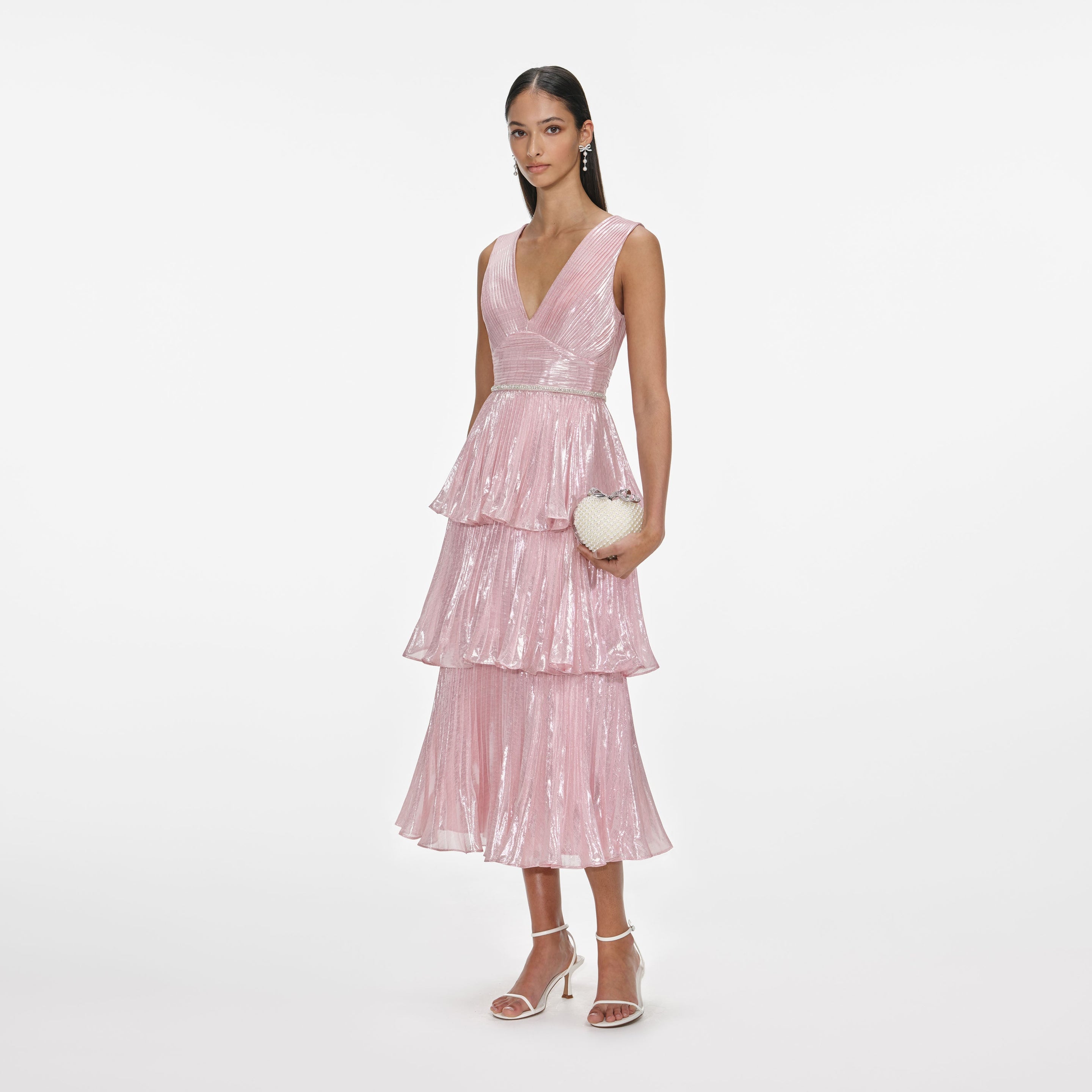 Pink Textured Tiered Dress main image 0