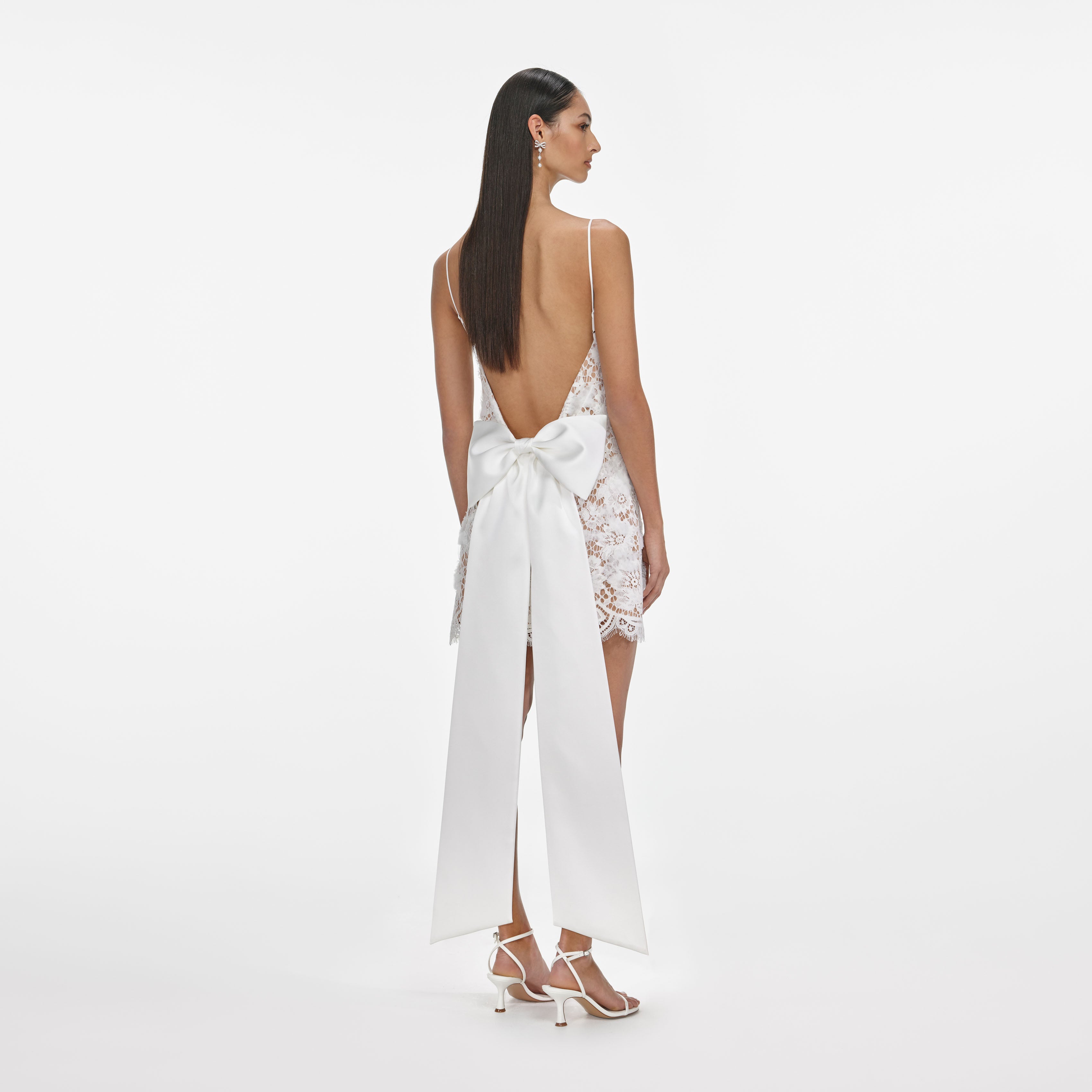 White Lace Satin Bow Mini Dress