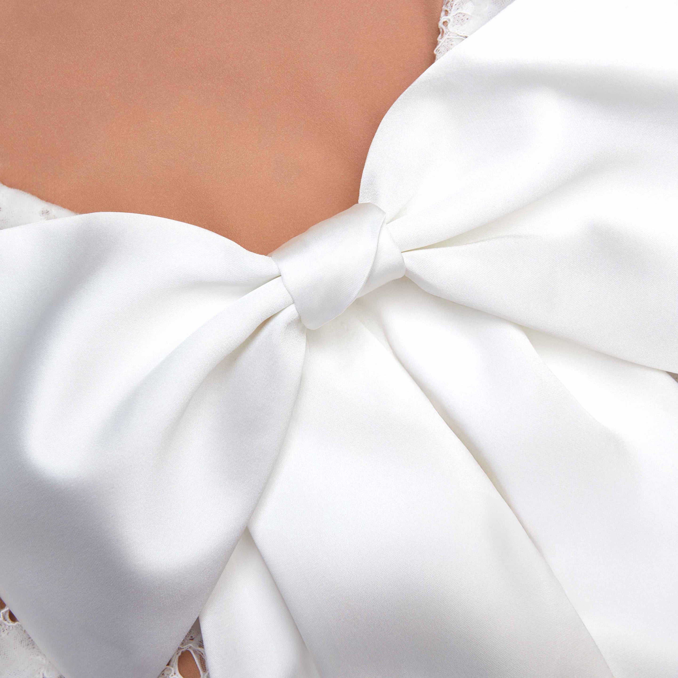 White Lace Satin Bow Mini Dress – self-portrait