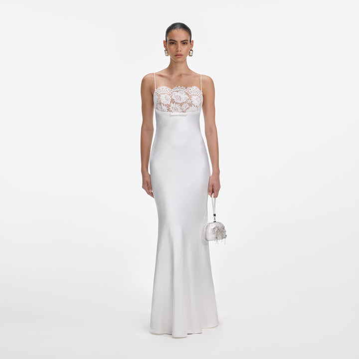 White Satin Lace Maxi Dress – self-portrait