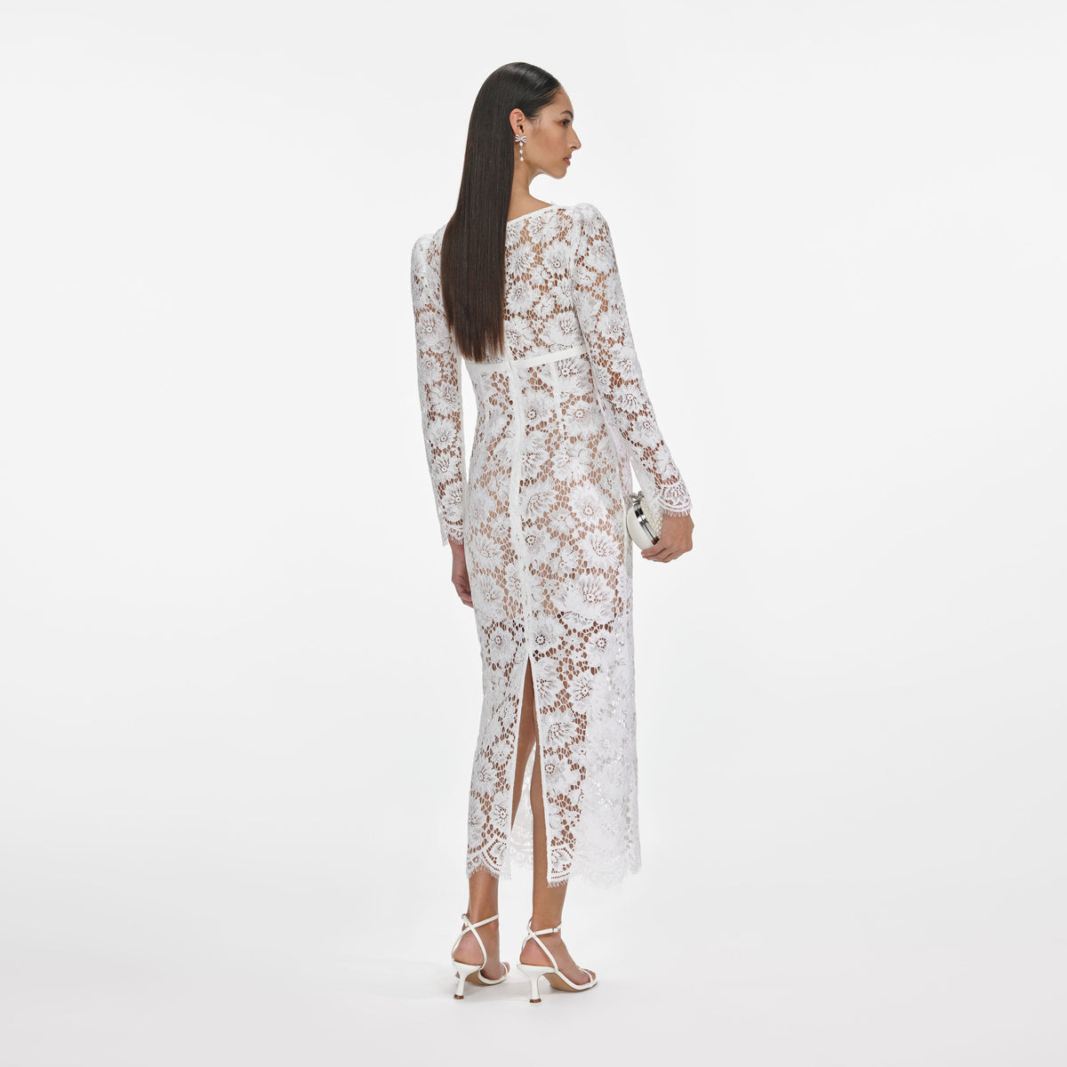 White Floral Lace Midi Dress – self-portrait