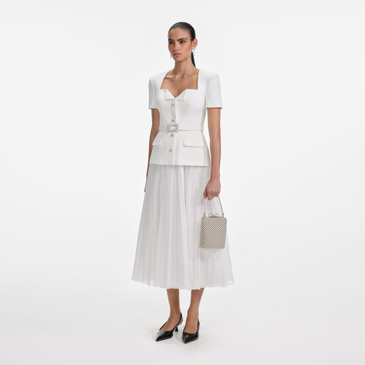 White Crepe Chiffon Midi Dress  self-portrait