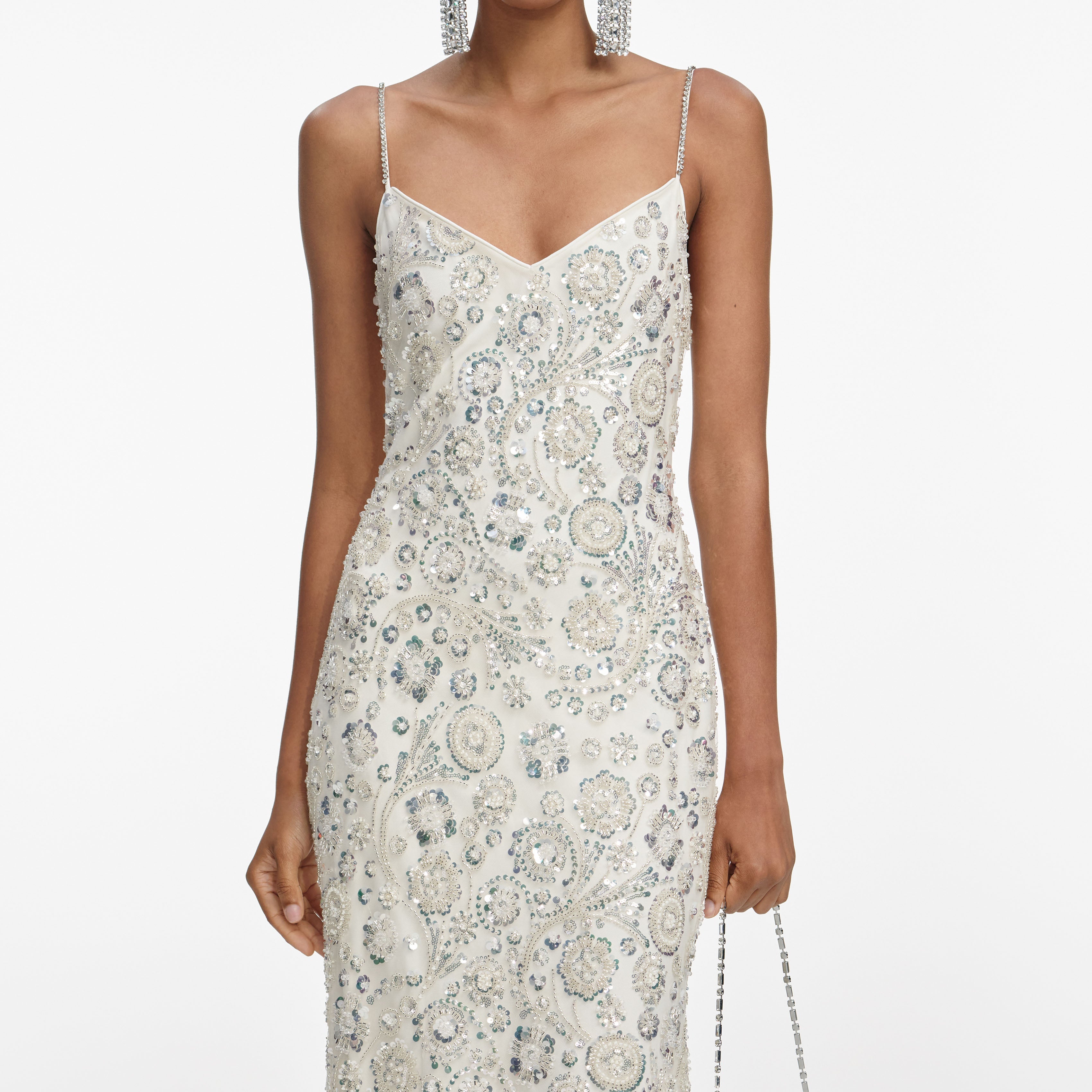 Cream Floral Sequin Maxi Dress