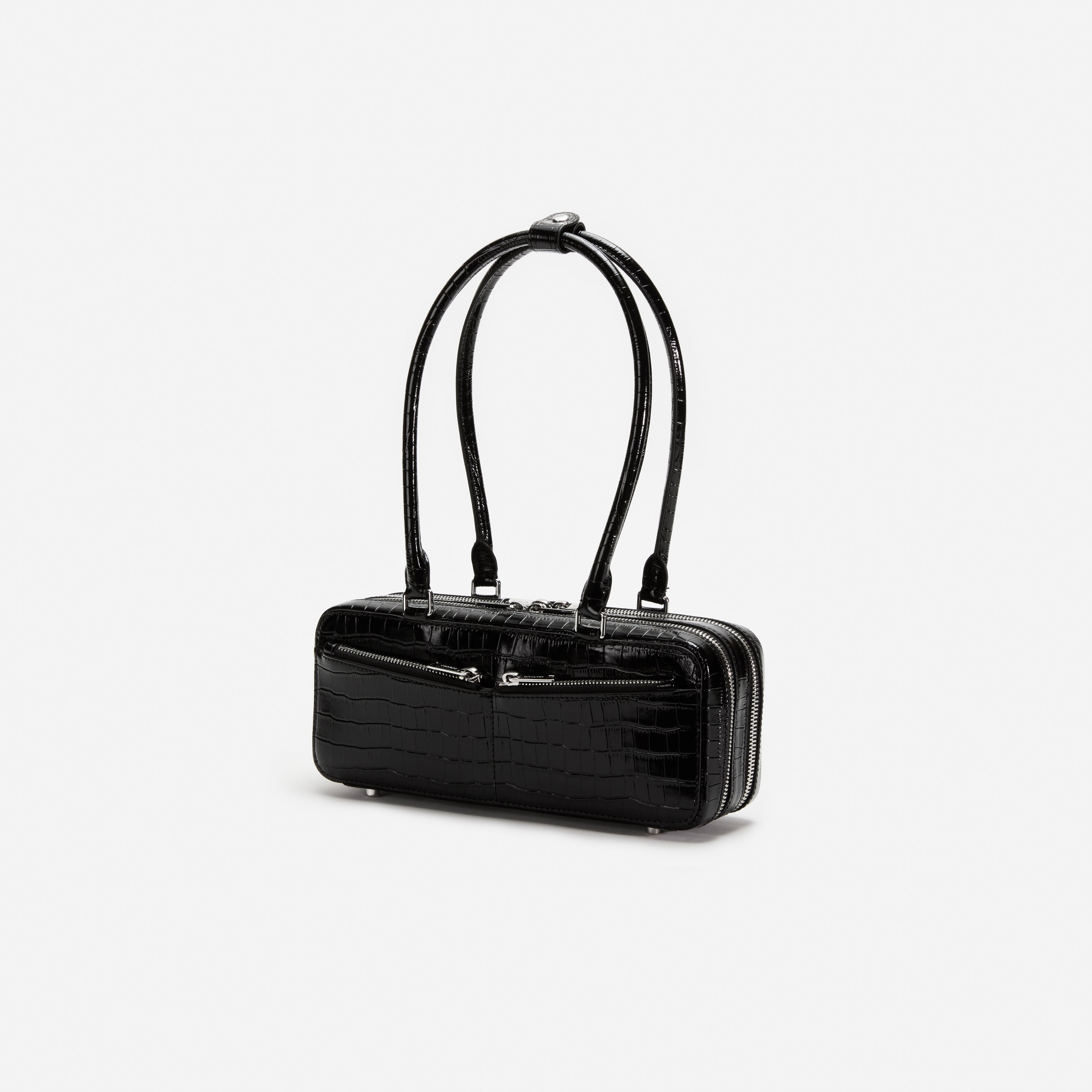 Black Croc Shoulder Bag – self-portrait