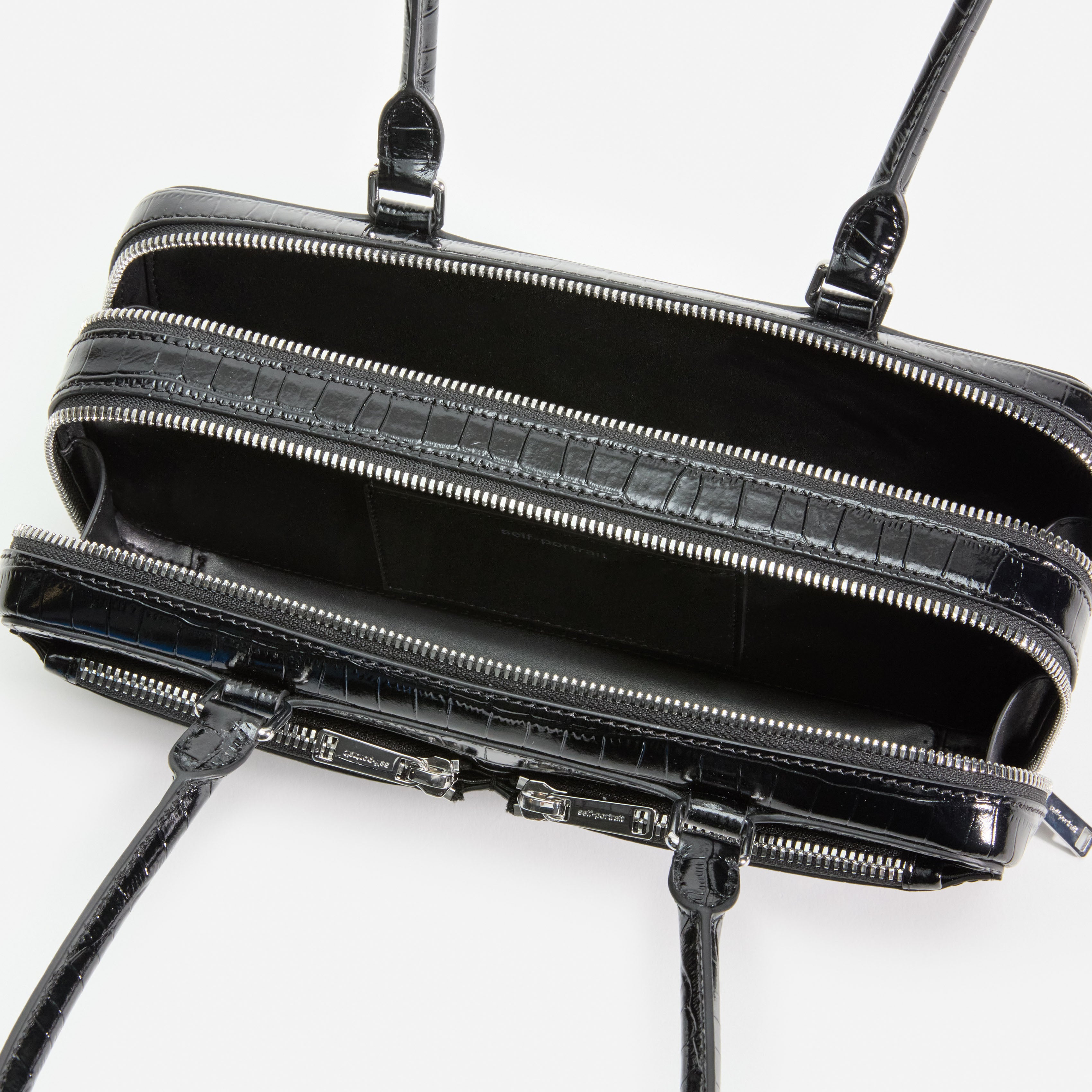 Black Croc Shoulder Bag – self-portrait