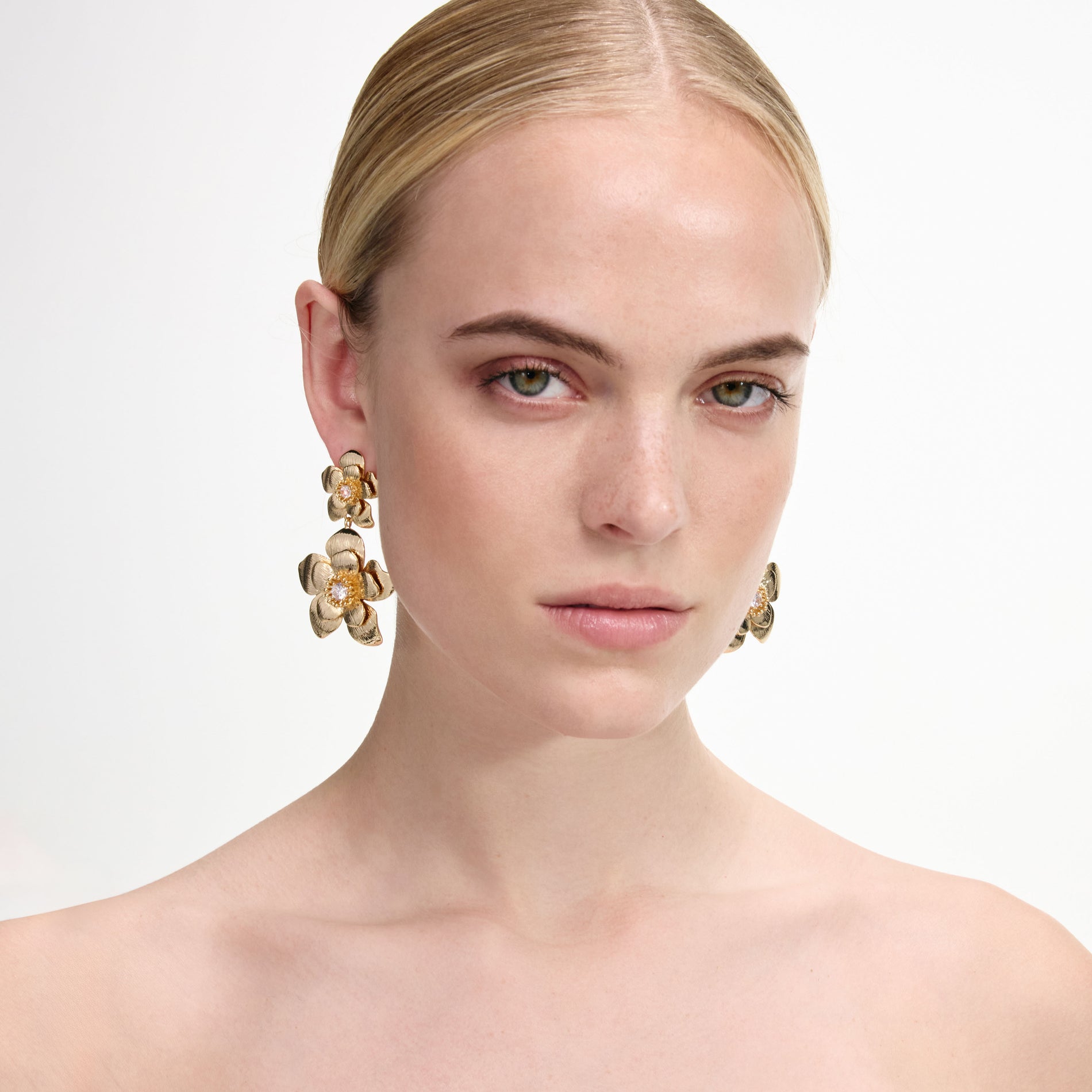 Gold Flower Tiered Earrings