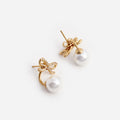 Gold Bow Pearl Jacket Earrings