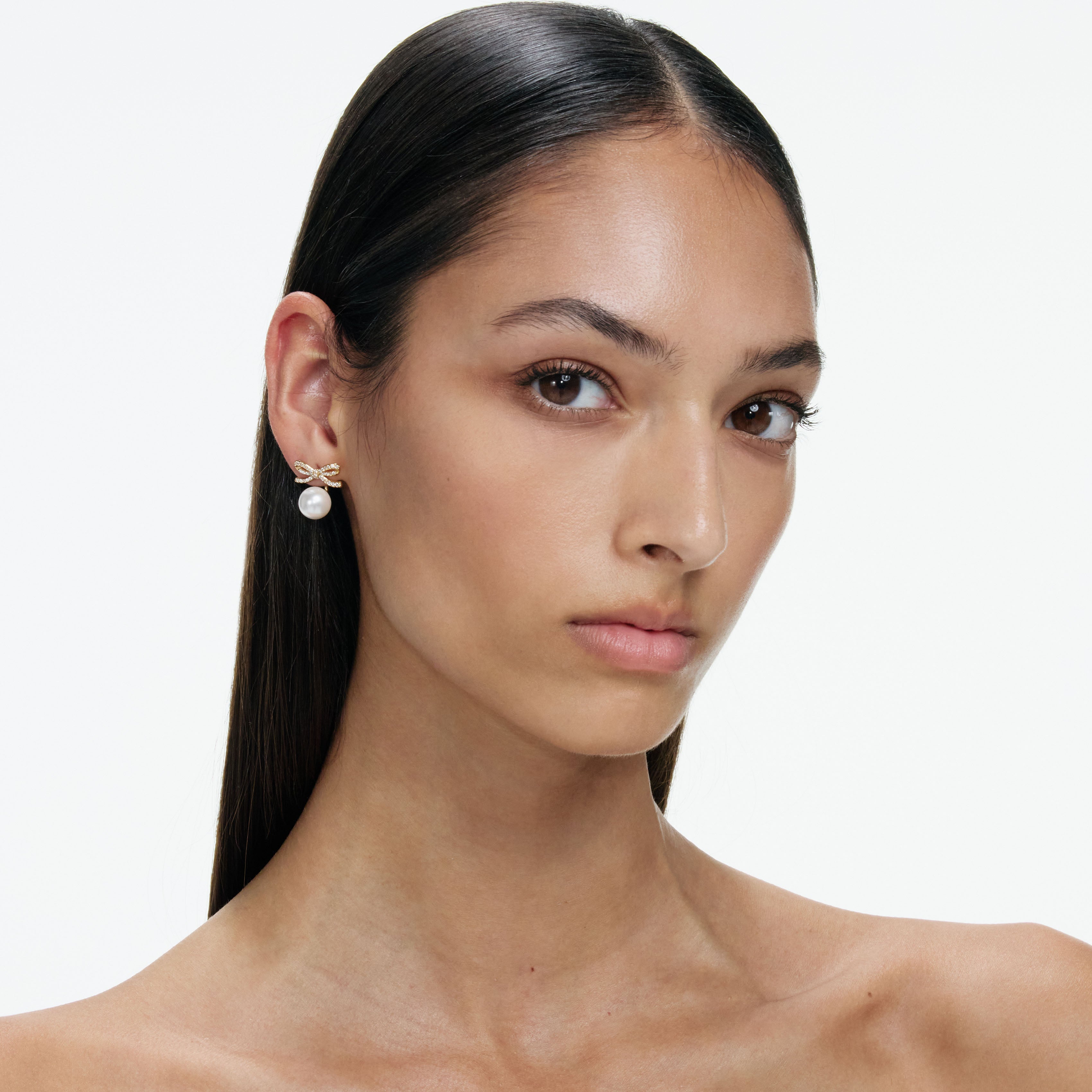 Gold Bow Pearl Jacket Earrings