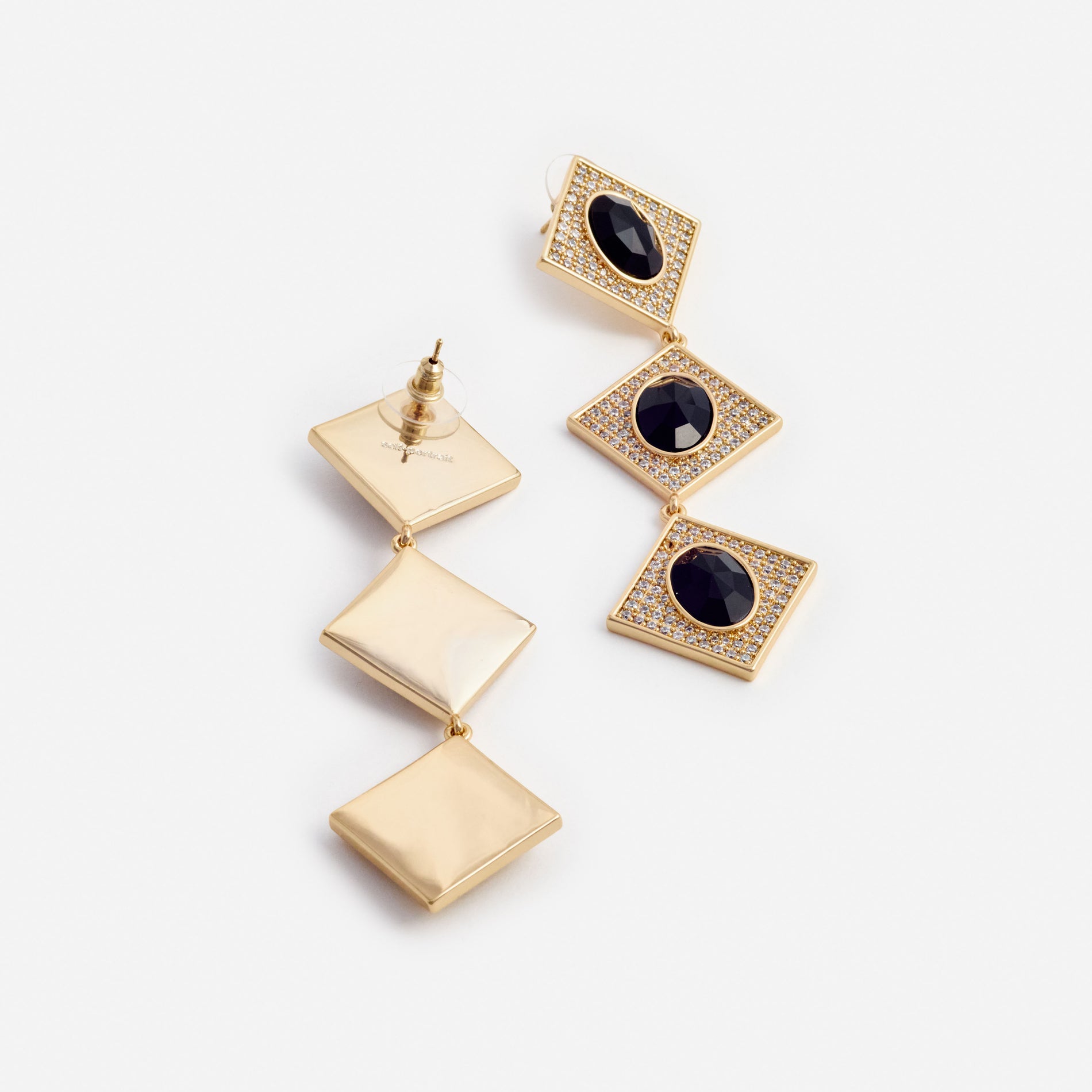 Gold Crystal Black Tiered Earrings