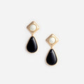 Black Enamel Gold Two Tiered Earrings