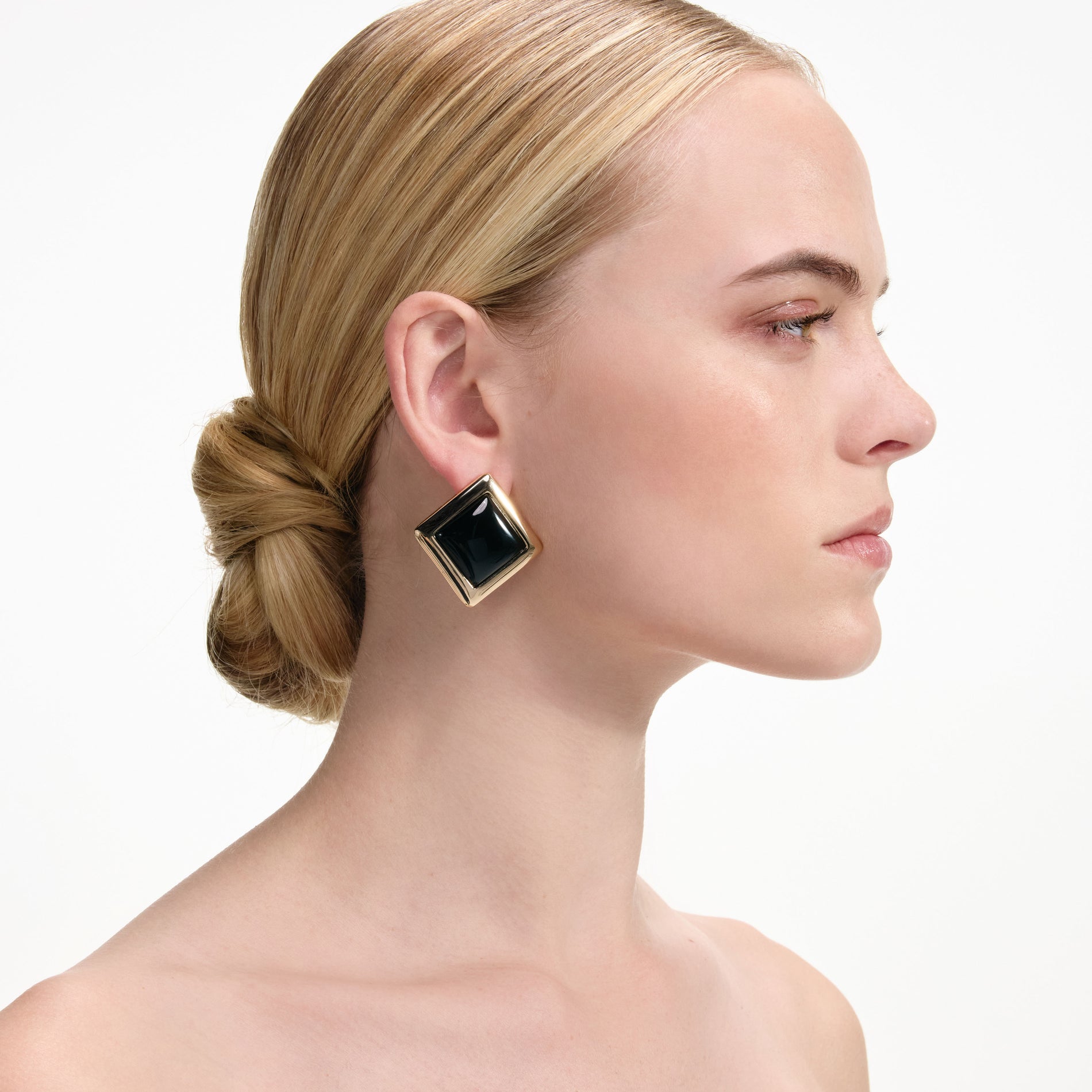 Black Enamel Gold Square Earrings