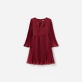Burgundy Chiffon Long Sleeve Dress