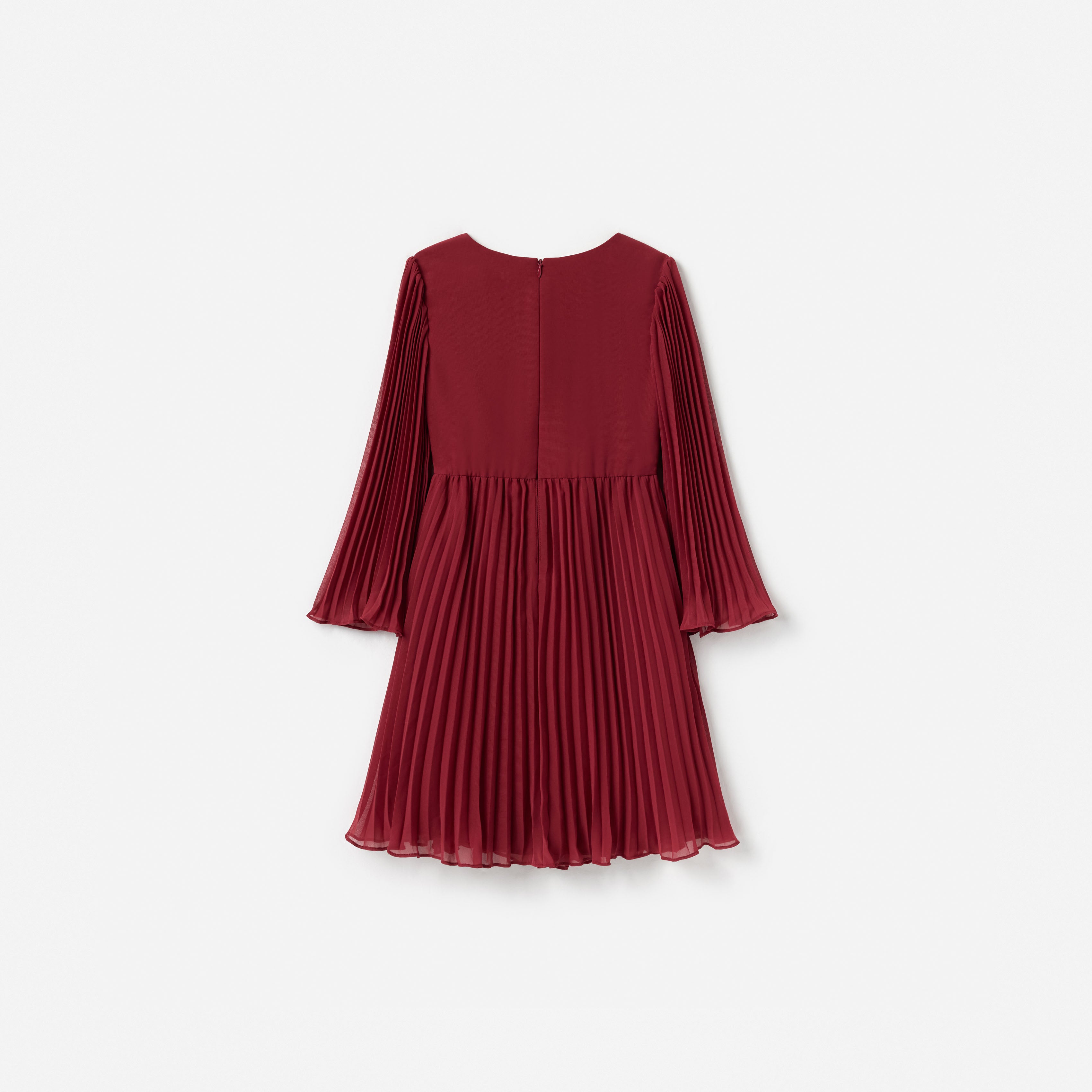 Burgundy Chiffon Long Sleeve Dress