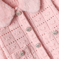 Pink Textured Knit Fur Cardigan