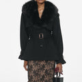 Black Denim Fur Collar Jacket
