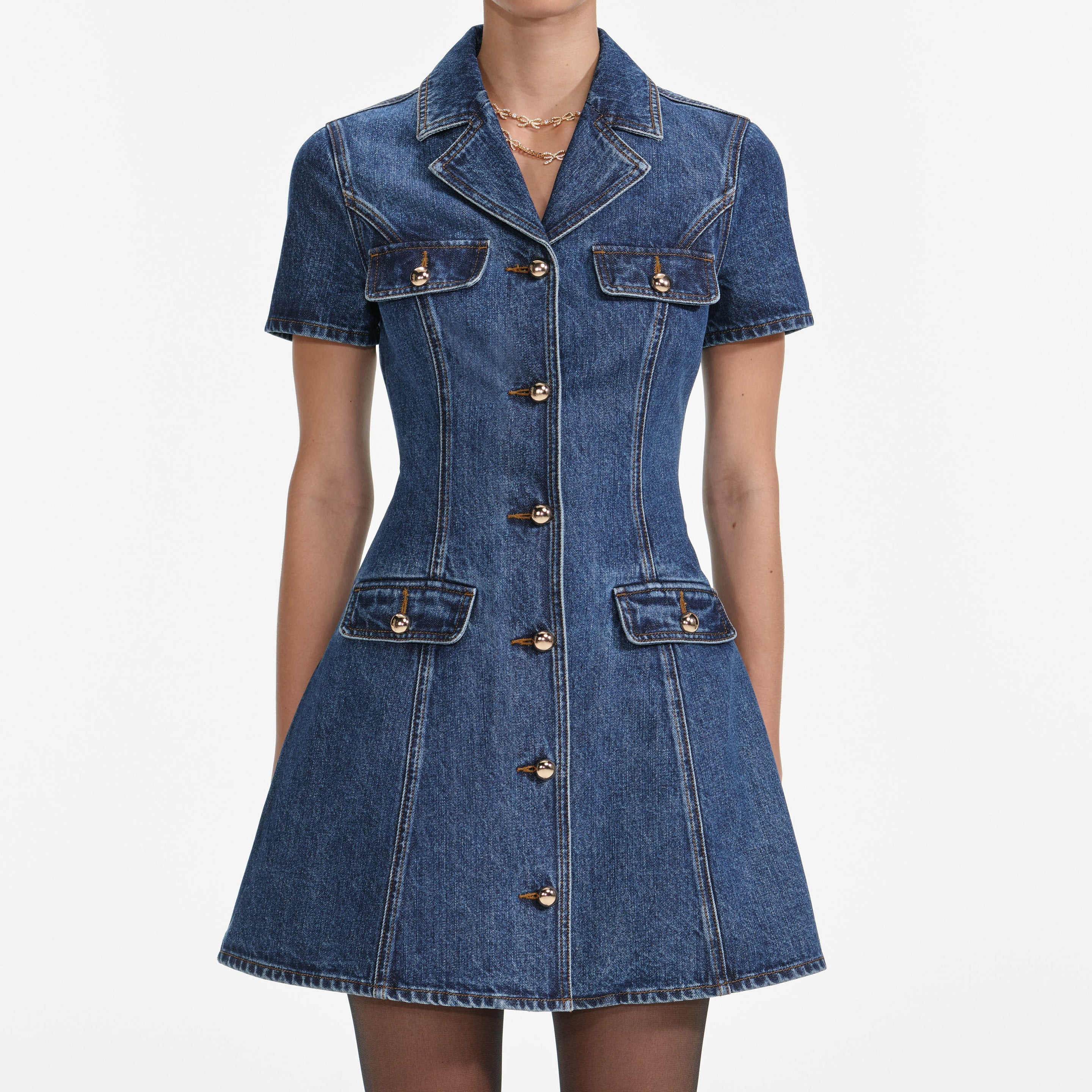 Denim Collared Mini Dress – self-portrait