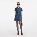 Denim Crystal Trim Collared Mini Dress