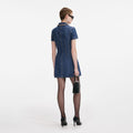 Denim Crystal Trim Collared Mini Dress