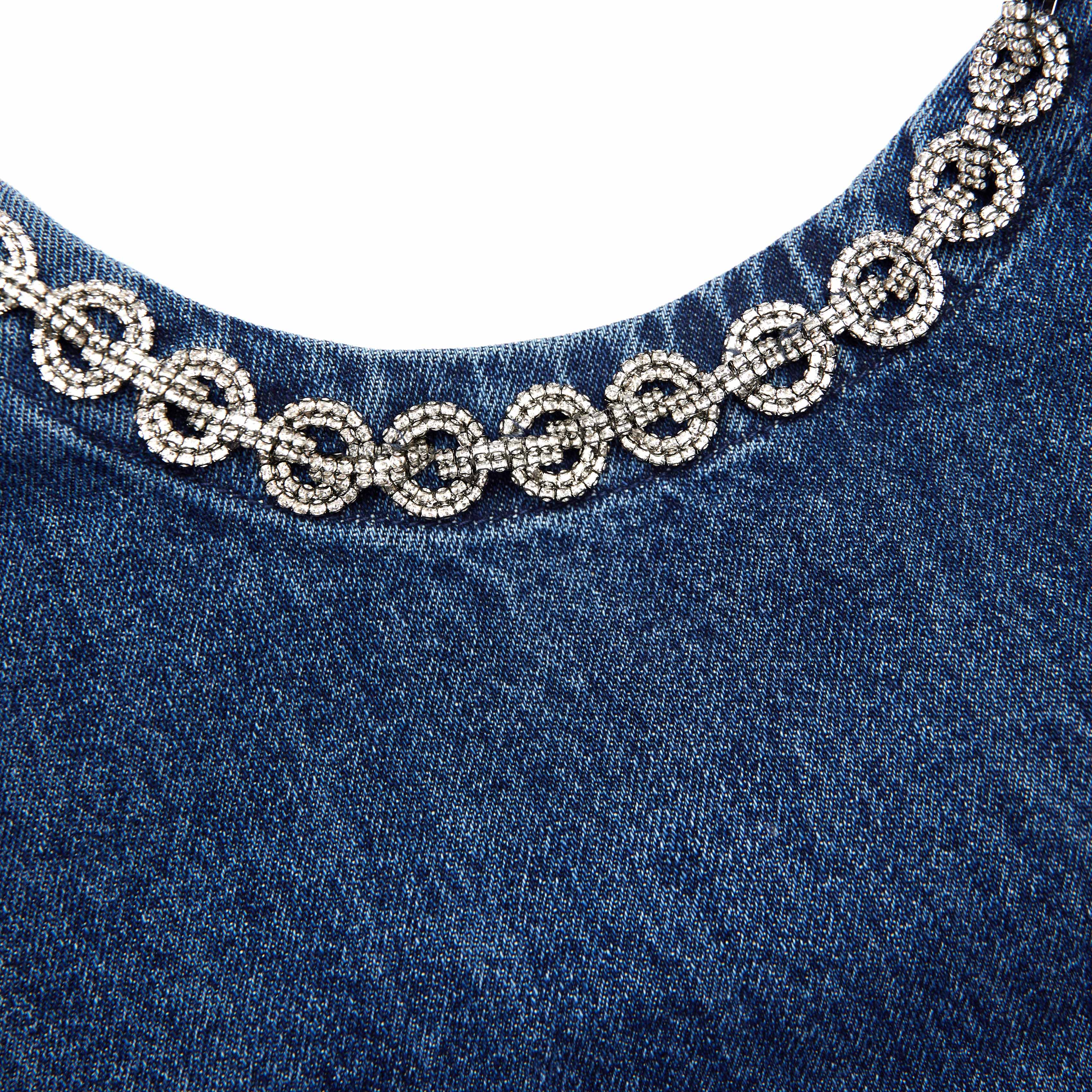 Denim Crystal Trim Mini Dress