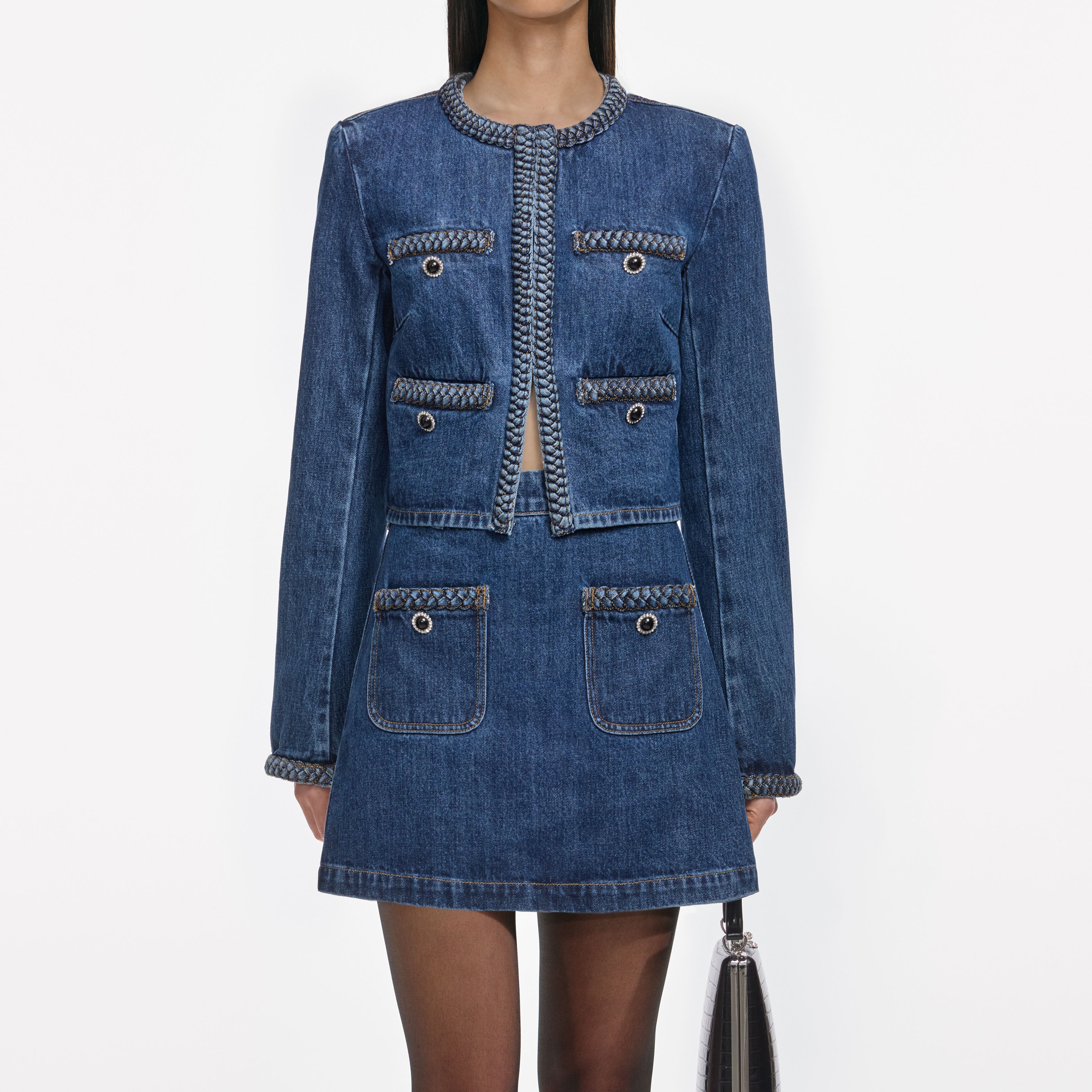 self portrait デニム ツイード スカート Denim Braided Mini Skirt – self-portrait