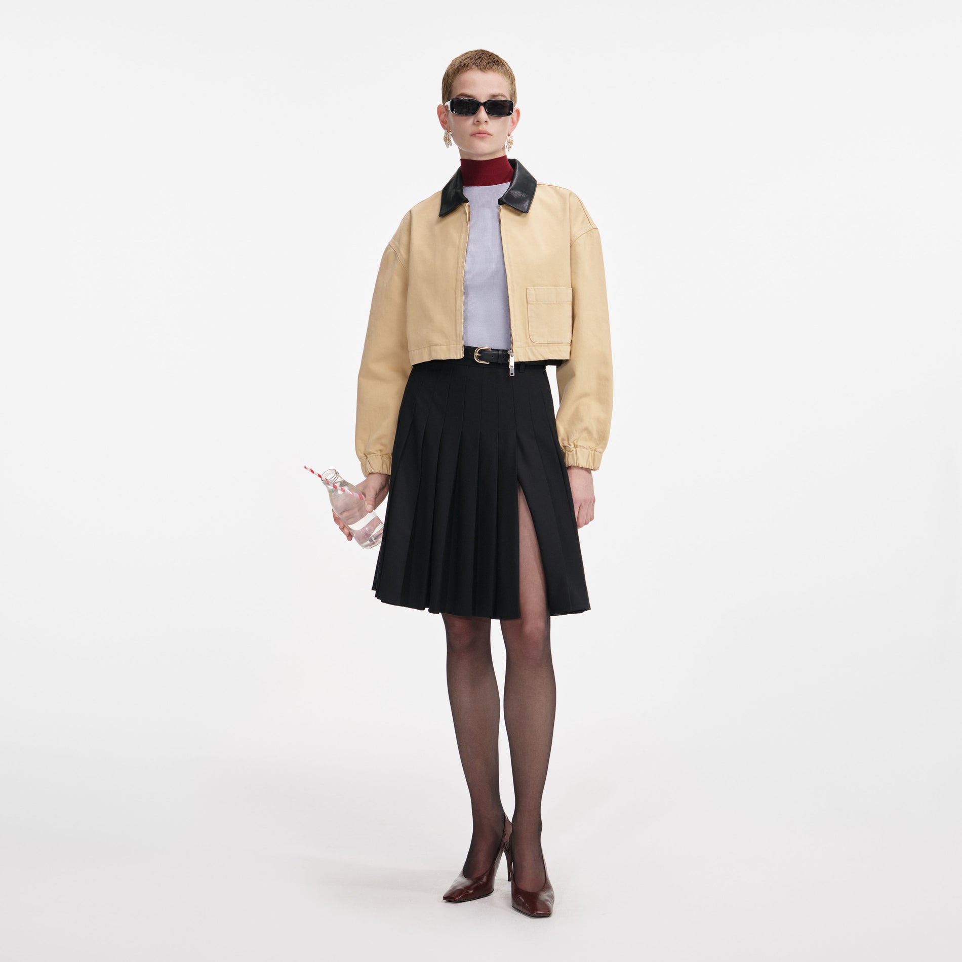 Beige Denim Cropped Jacket