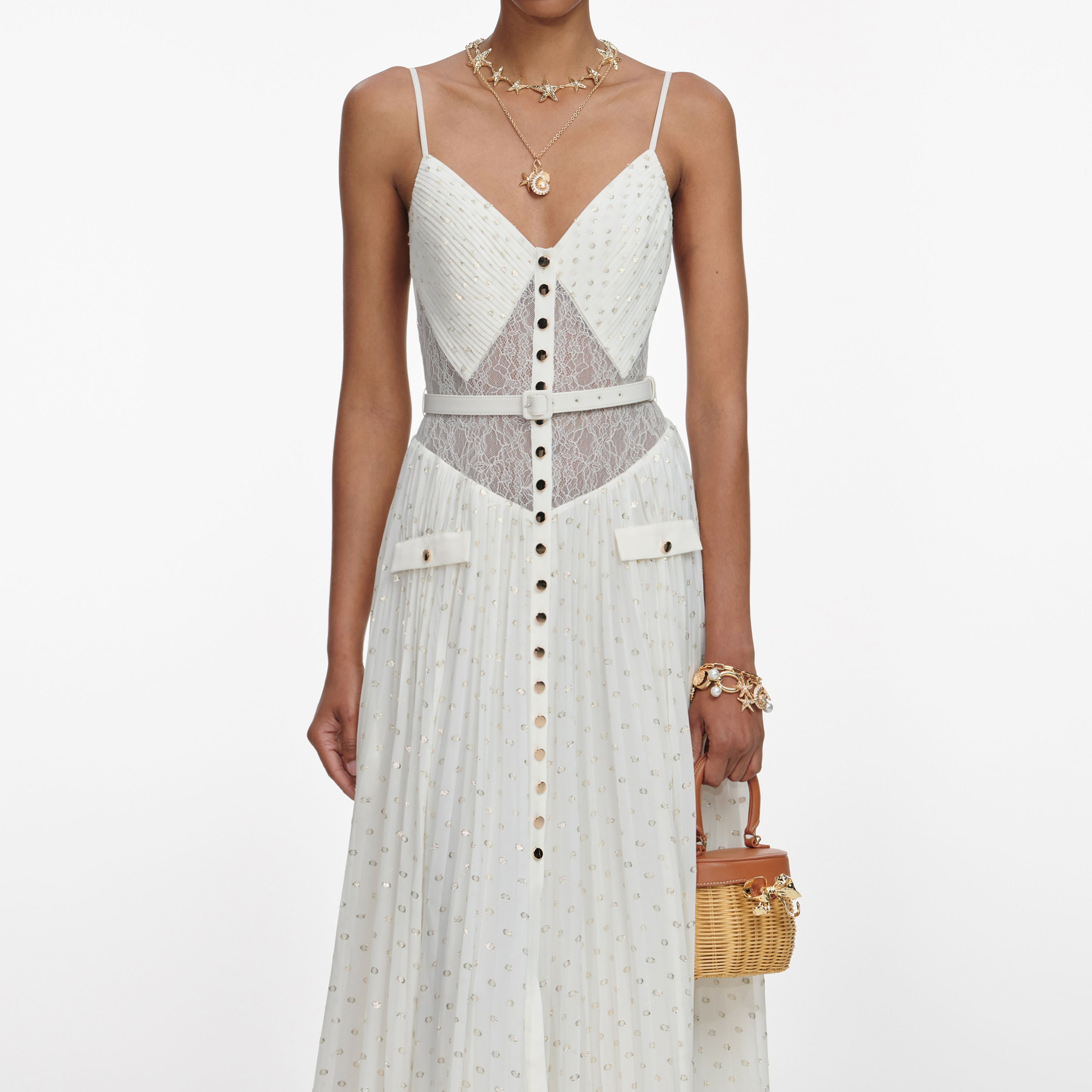 Cream And Gold Chiffon Maxi Dress – self-portrait