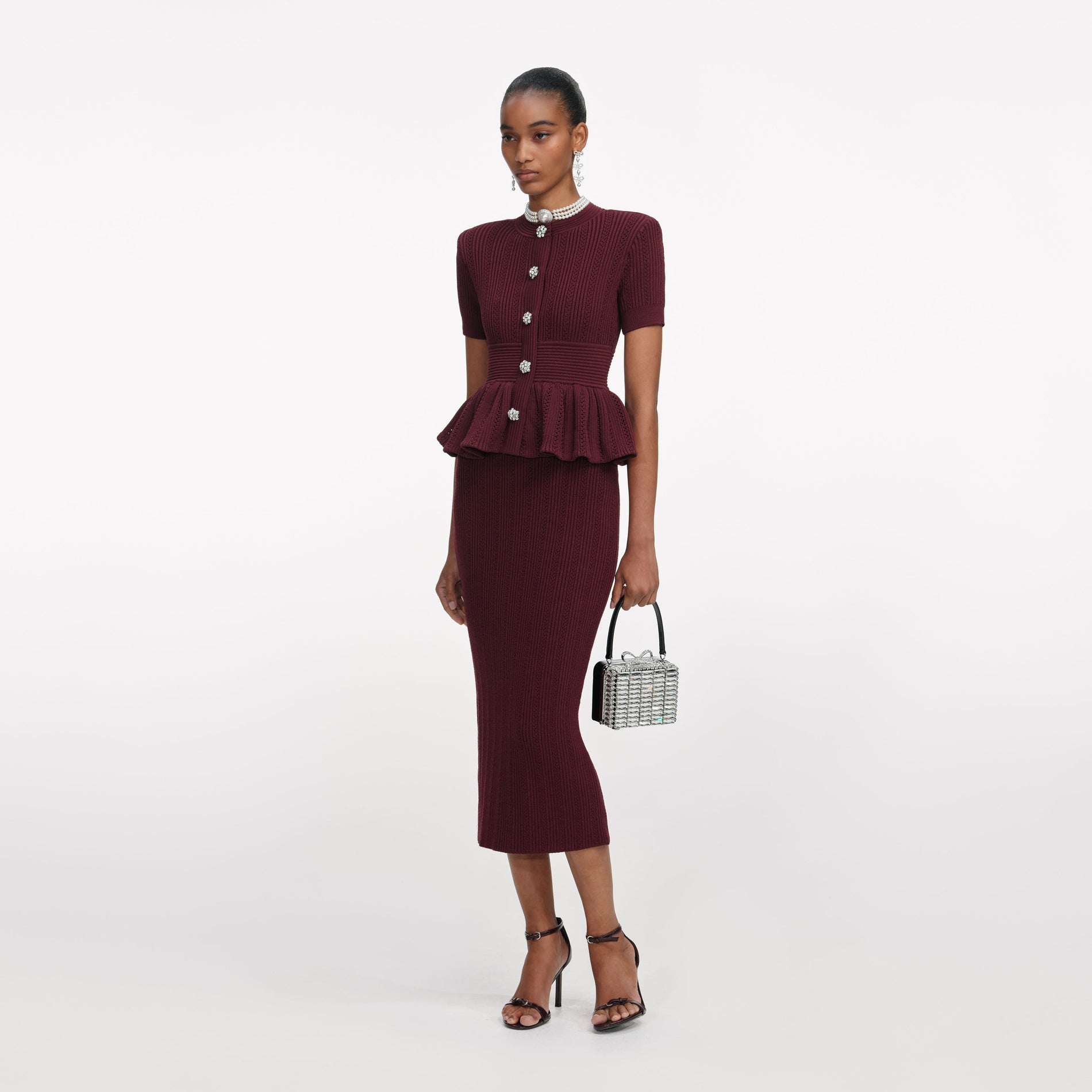 Burgundy Pointelle Knit Midi Dress