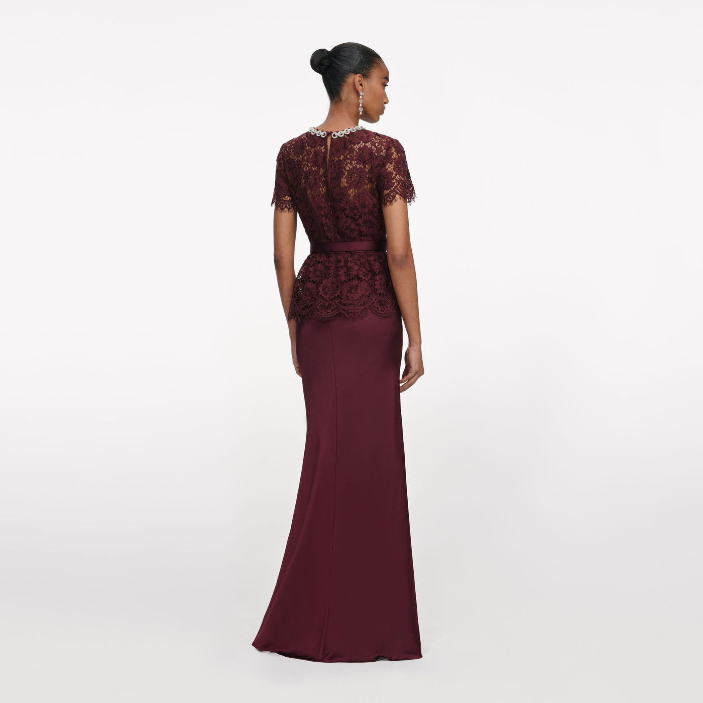 Burgundy Lace Satin Maxi Dress – self-portrait