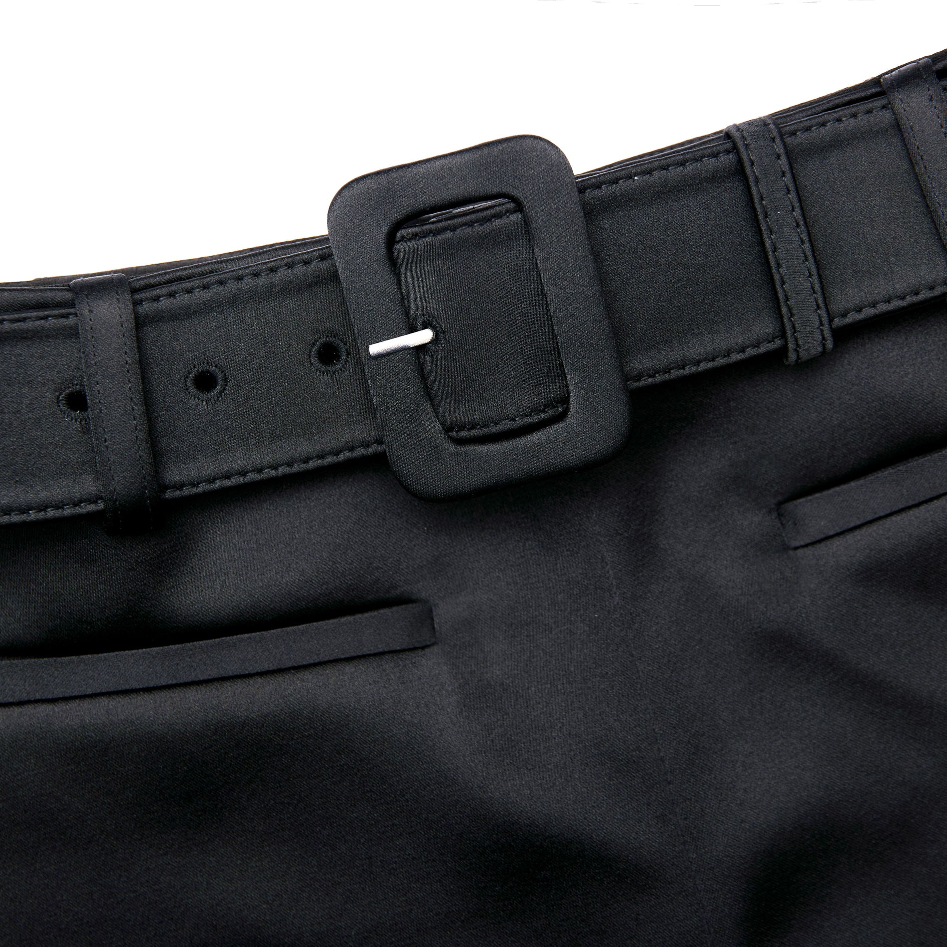 A close up of the fabric for the Black Satin Shorts