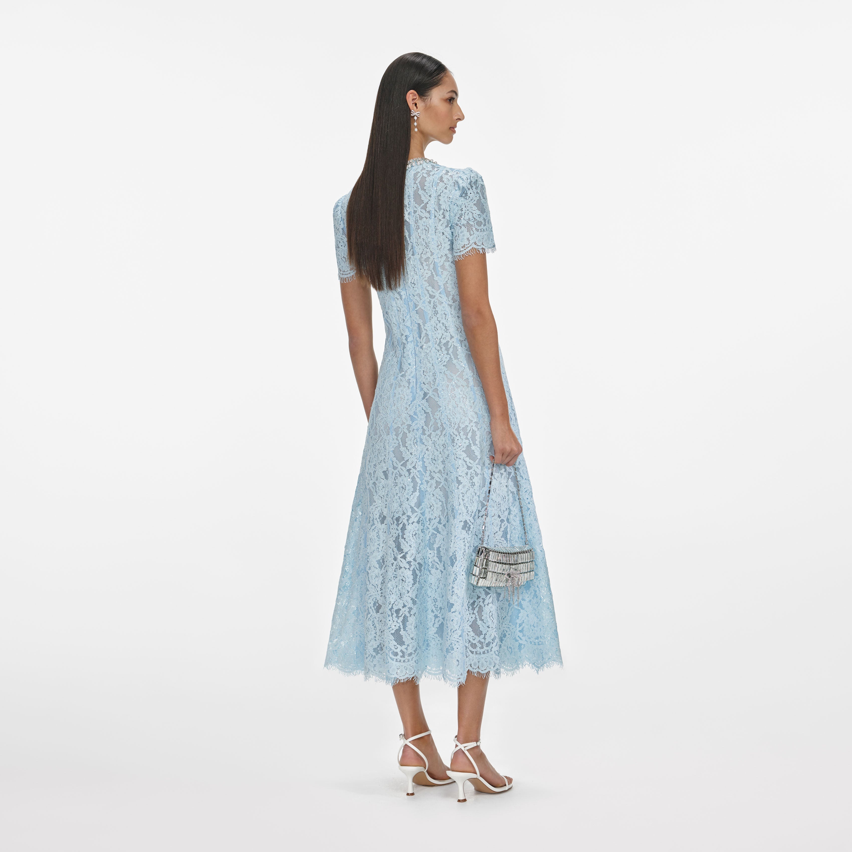 Blue Lace Embellished Midi Dress – self-portrait