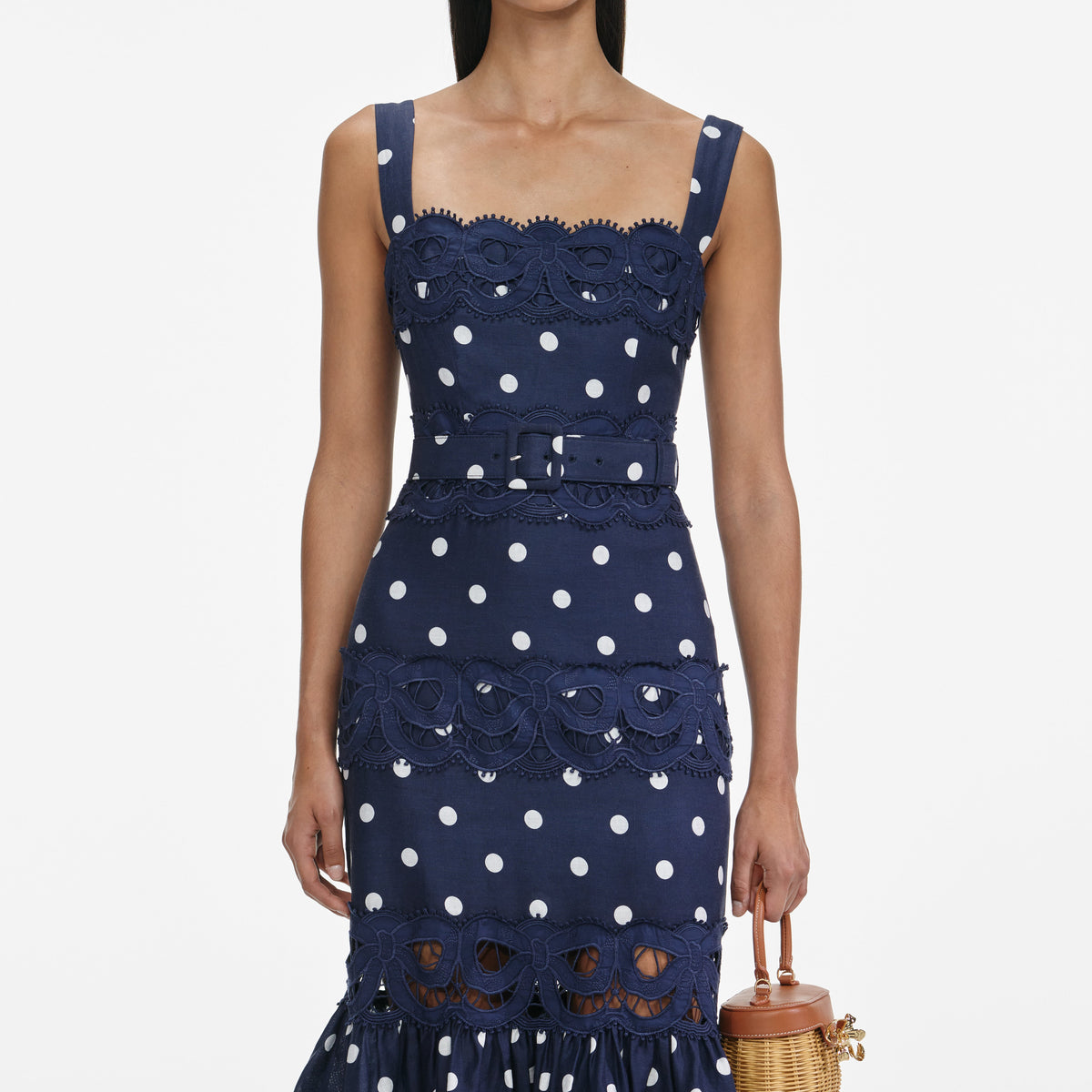 navy spotted midi dress Whistles Moon Spot Print Midi Dress Navy/Multi Size 2