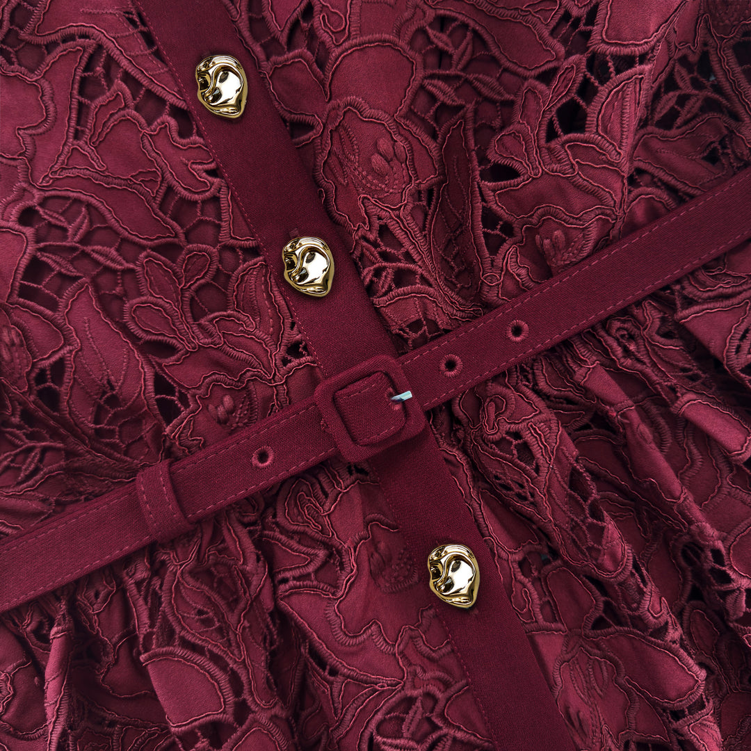 Burgundy Lace Collared Midi Dress – self-portrait