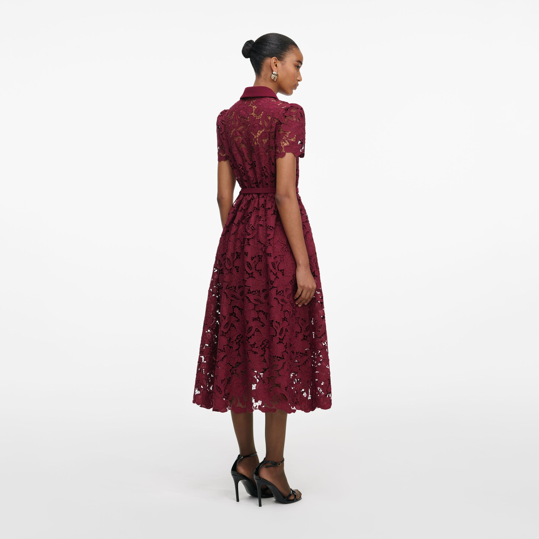 Burgundy Lace Collared Midi Dress – self-portrait
